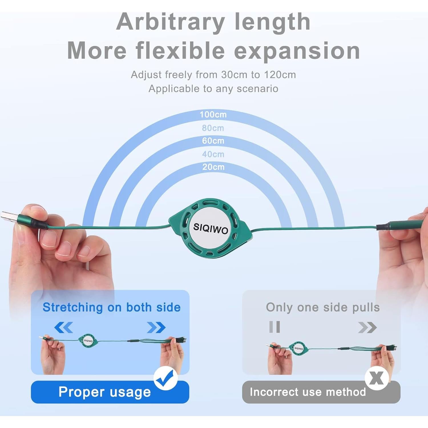 Cable Retráctil Multi USB C SIQIWO QC 3.0 3 en 1 1m
