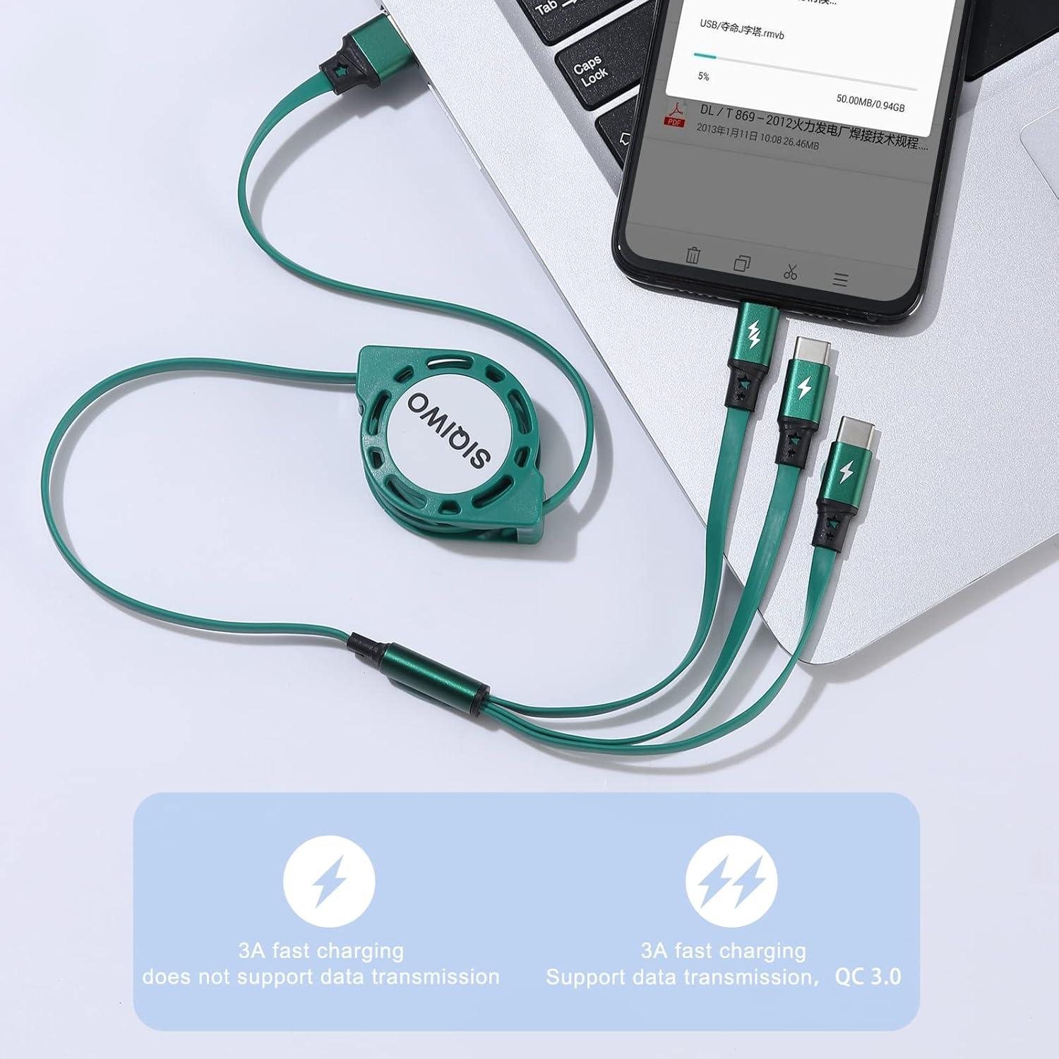 Cable Retráctil Multi USB C SIQIWO QC 3.0 3 en 1 1m