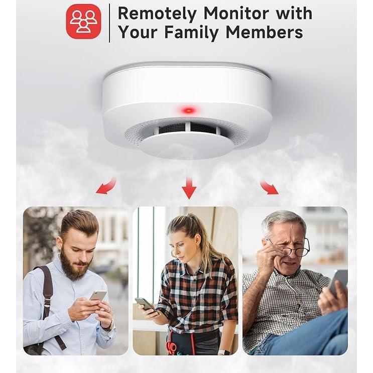 Smart Smoke Detector Fire Alarm with Replaceable Battery, Wi-Fi Smoke Detector, Real-Time App Notifications, 3-Pack