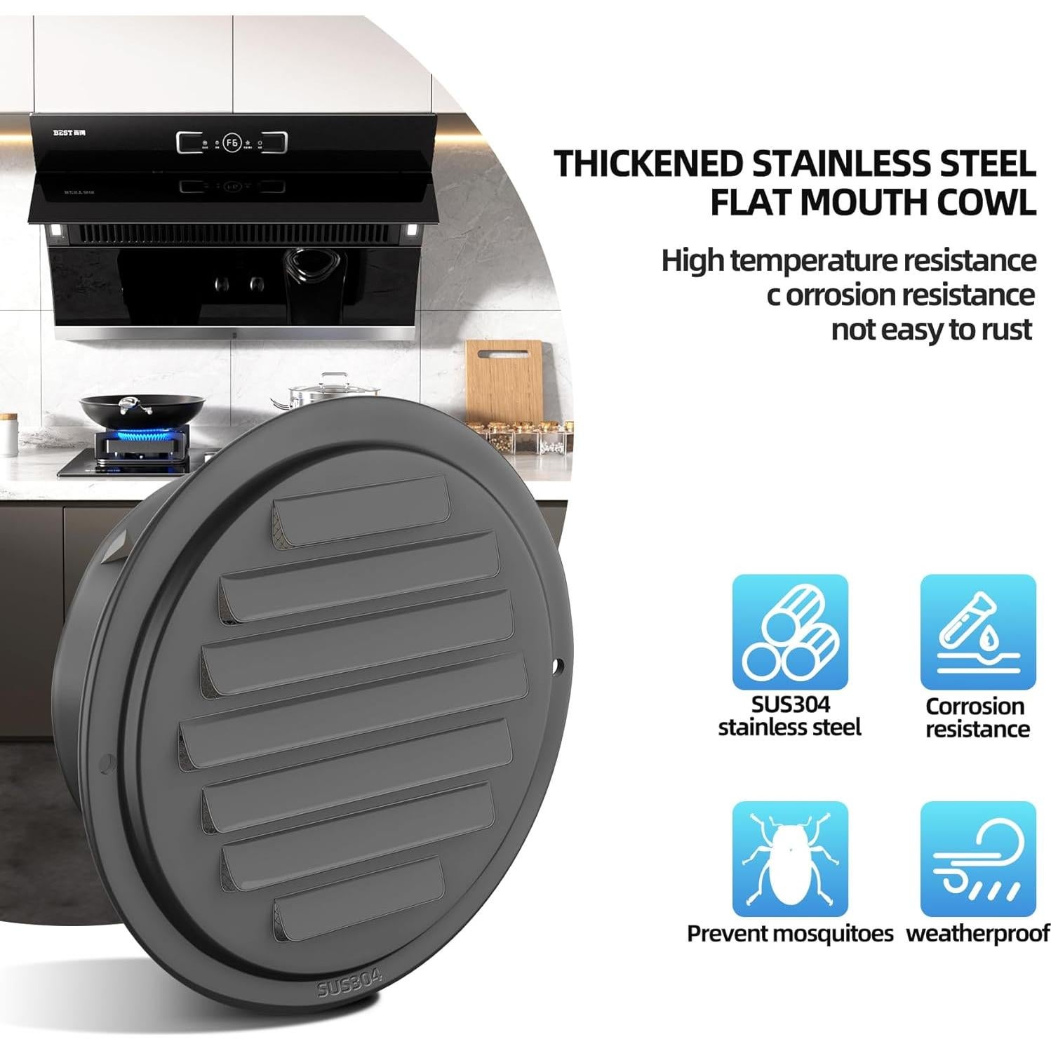 Tapa de Ventilación de Acero Inoxidable 304 3" Negra Puunkeey