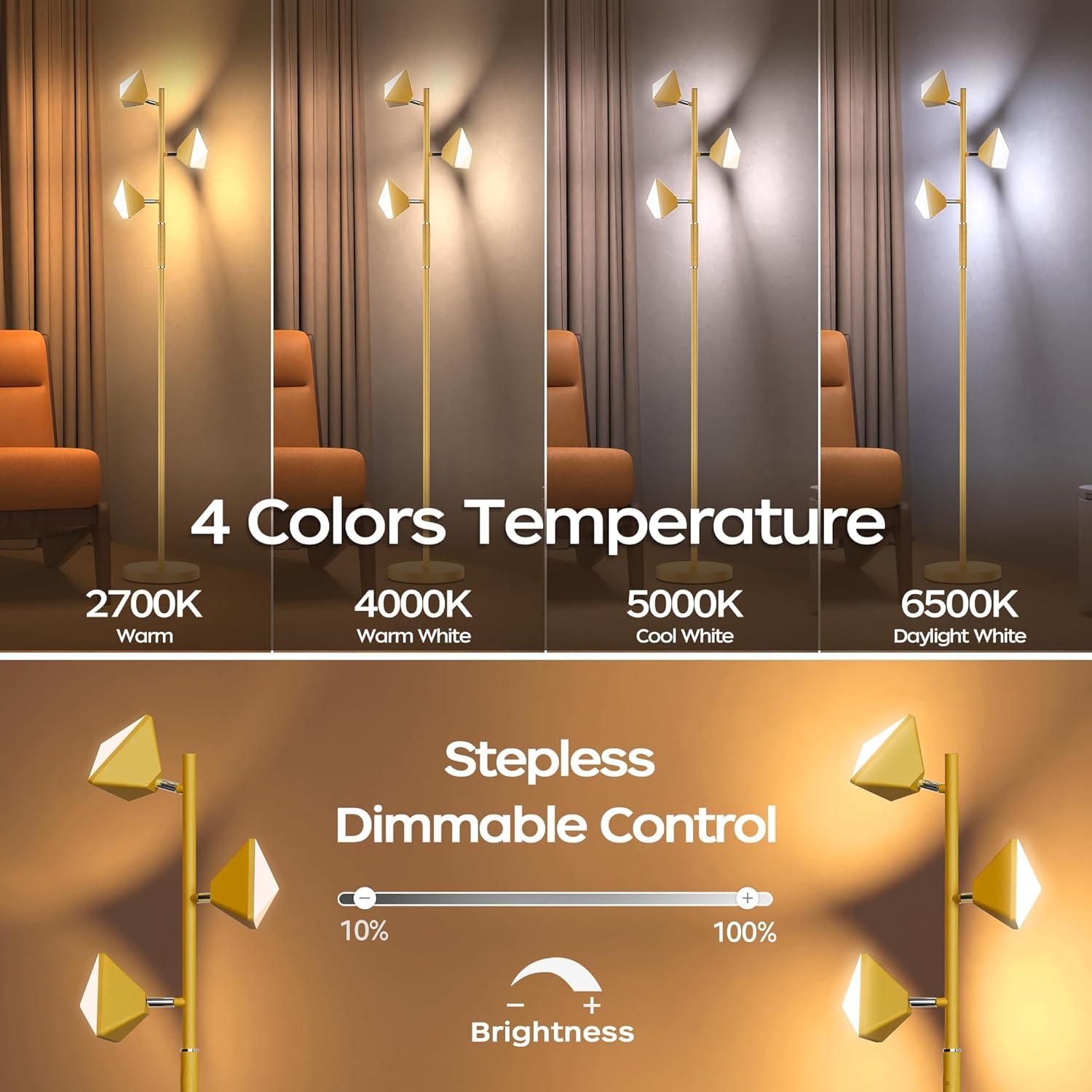 Lámpara de Pie LED QiMH 36W Regulable Dorado 4 Temperaturas