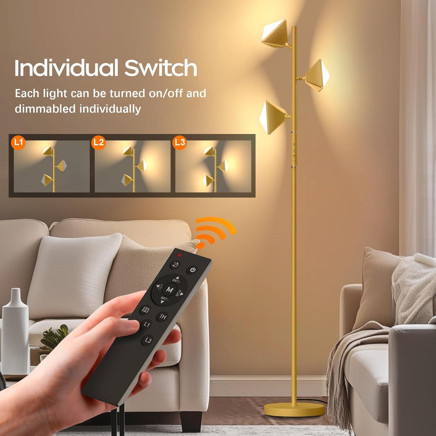 Lámpara de Pie LED QiMH 36W Regulable Dorado 4 Temperaturas