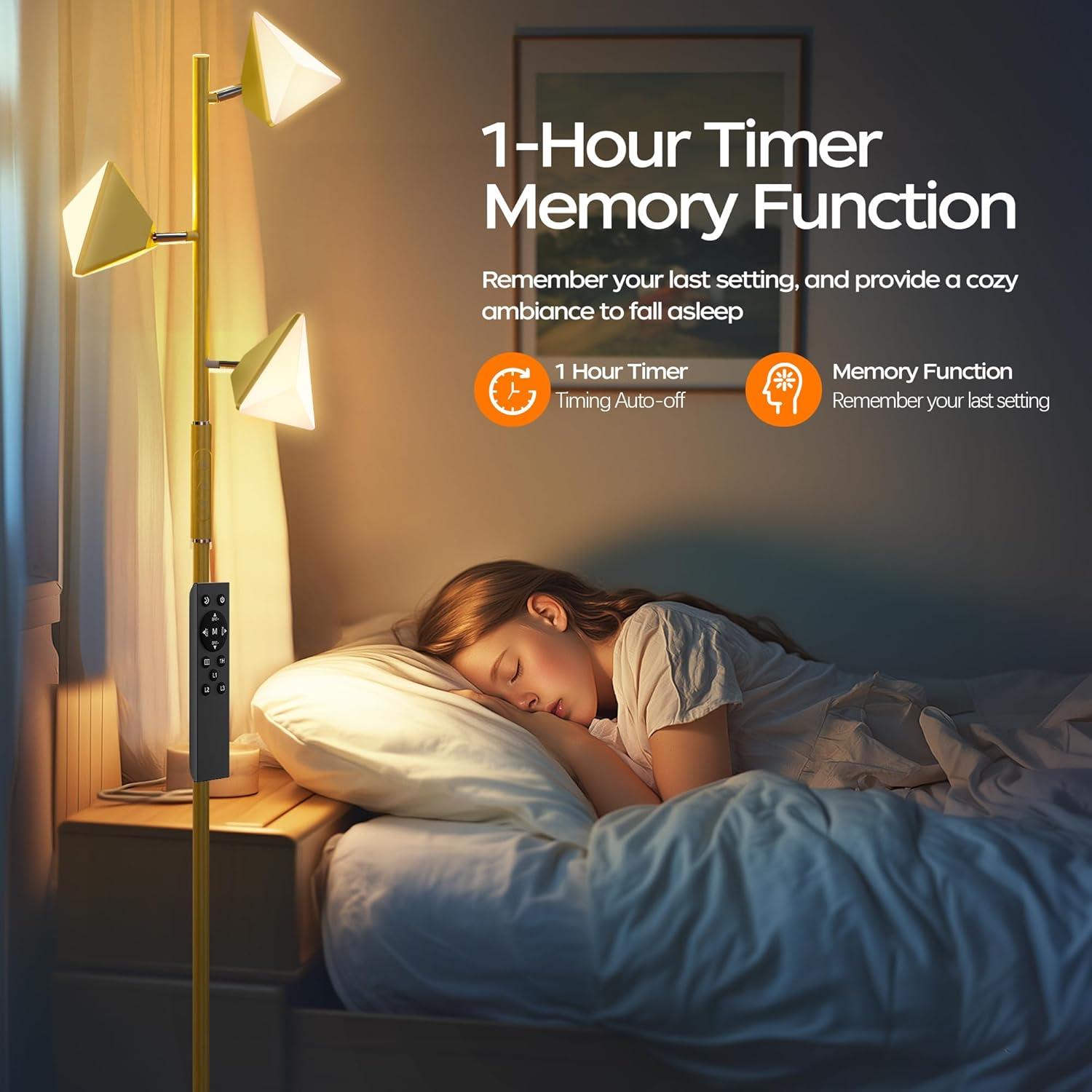 Lámpara de Pie LED QiMH 36W Regulable Dorado 4 Temperaturas