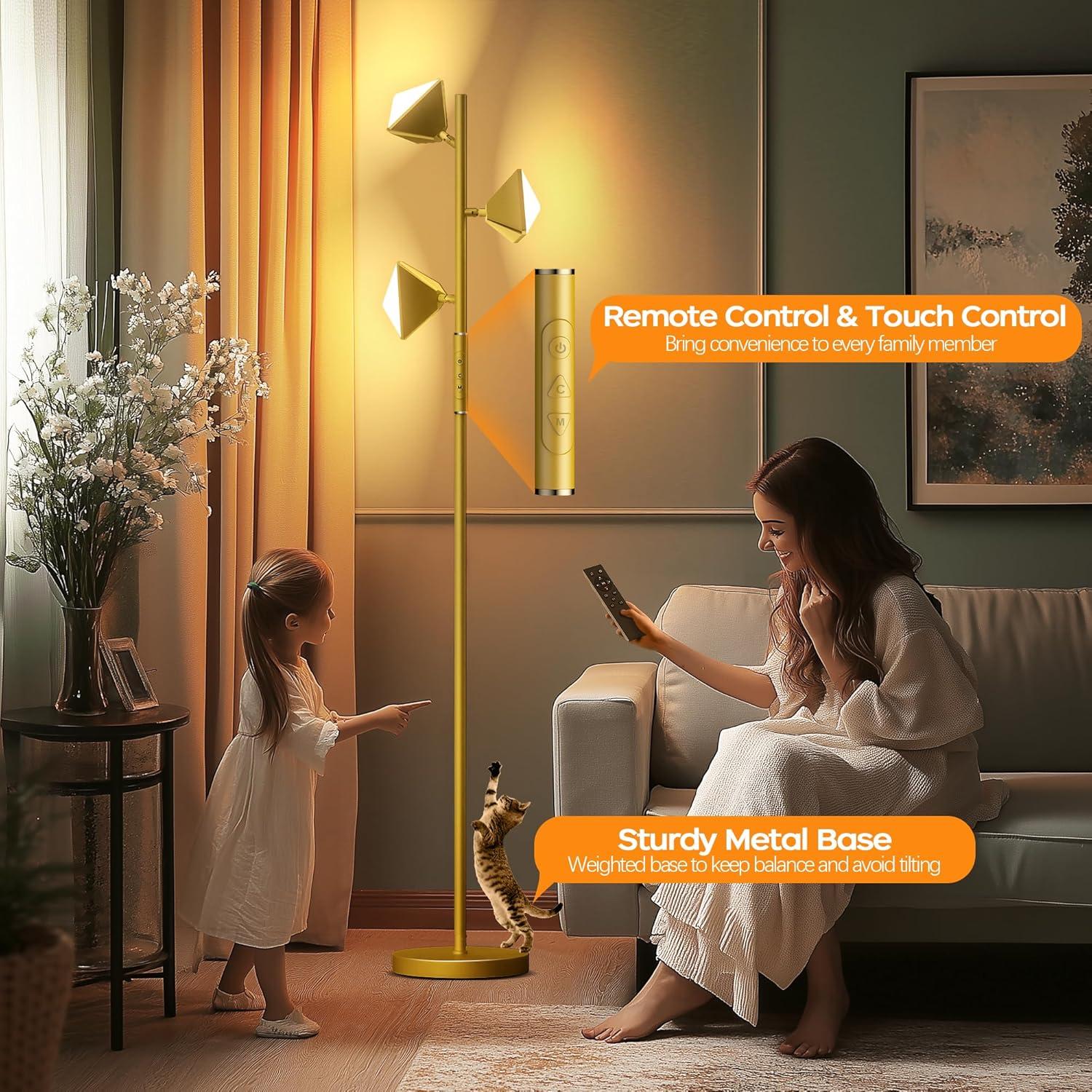 Lámpara de Pie LED QiMH 36W Regulable Dorado 4 Temperaturas