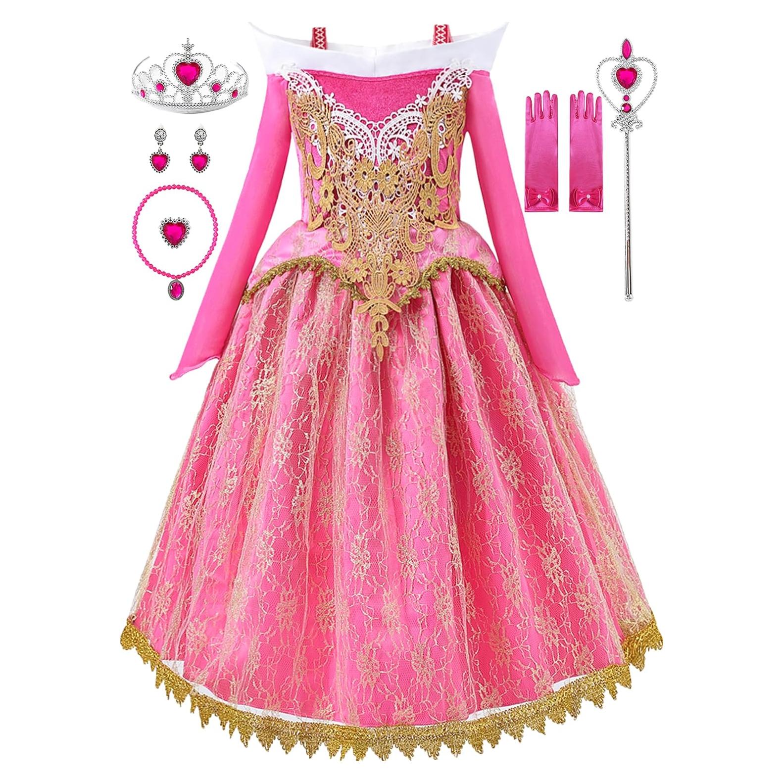 Vestido de Princesa Rosa Aoiviss con Accesorios para Niñas