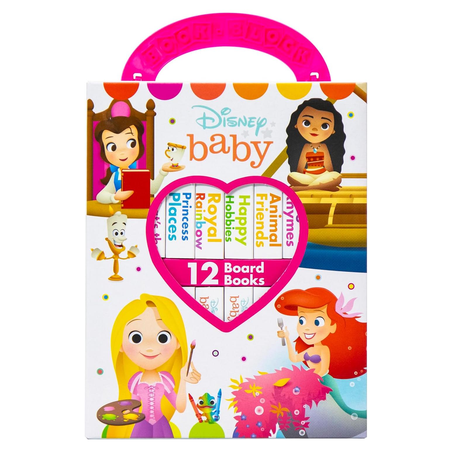 Disney Baby Princess Cinderella, Belle, Ariel, and More! - My First Library Board Book Block 12 Book Set - First Words, Colors, Numbers, and More! - PI Kids