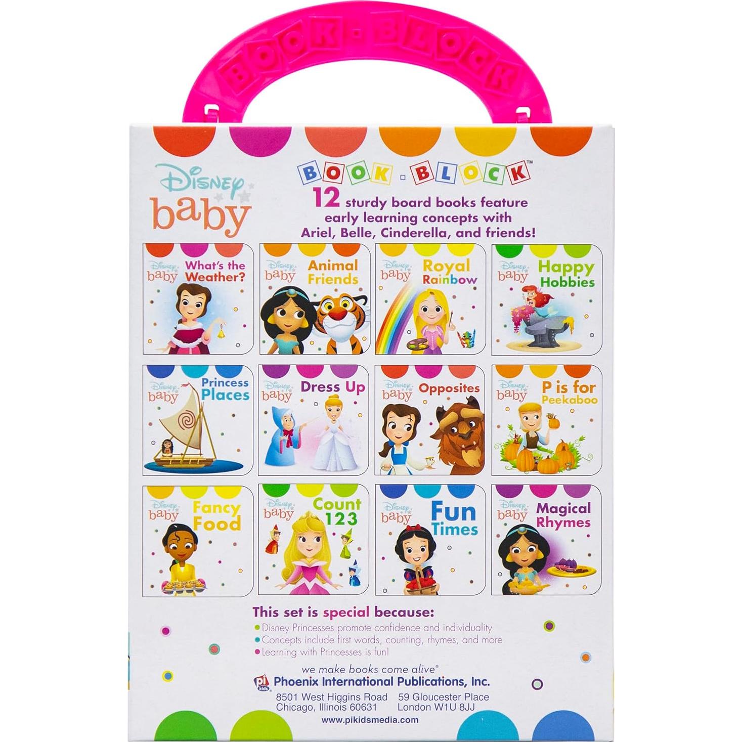 Disney Baby Princess Cinderella, Belle, Ariel, and More! - My First Library Board Book Block 12 Book Set - First Words, Colors, Numbers, and More! - PI Kids