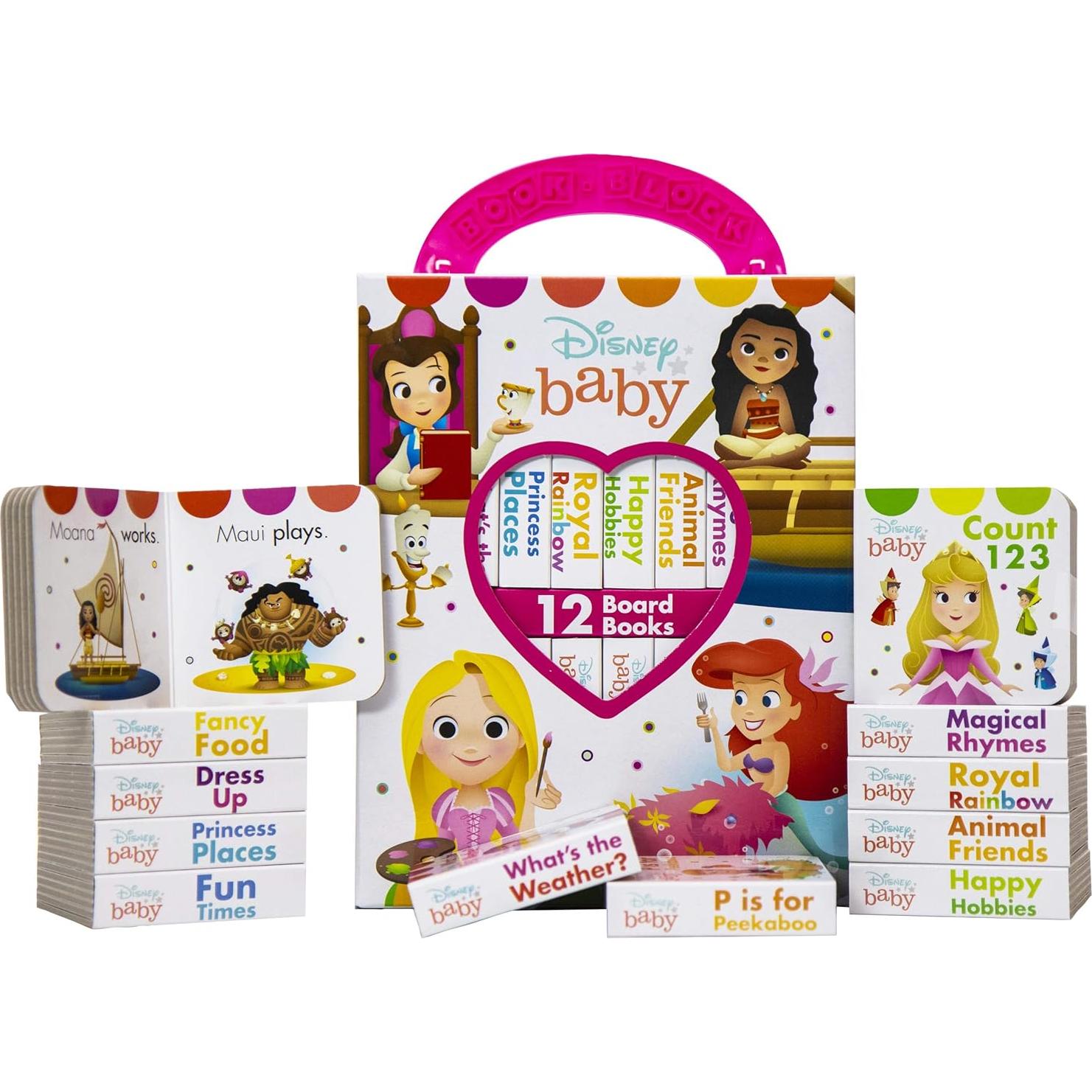 Disney Baby Princess Cinderella, Belle, Ariel, and More! - My First Library Board Book Block 12 Book Set - First Words, Colors, Numbers, and More! - PI Kids