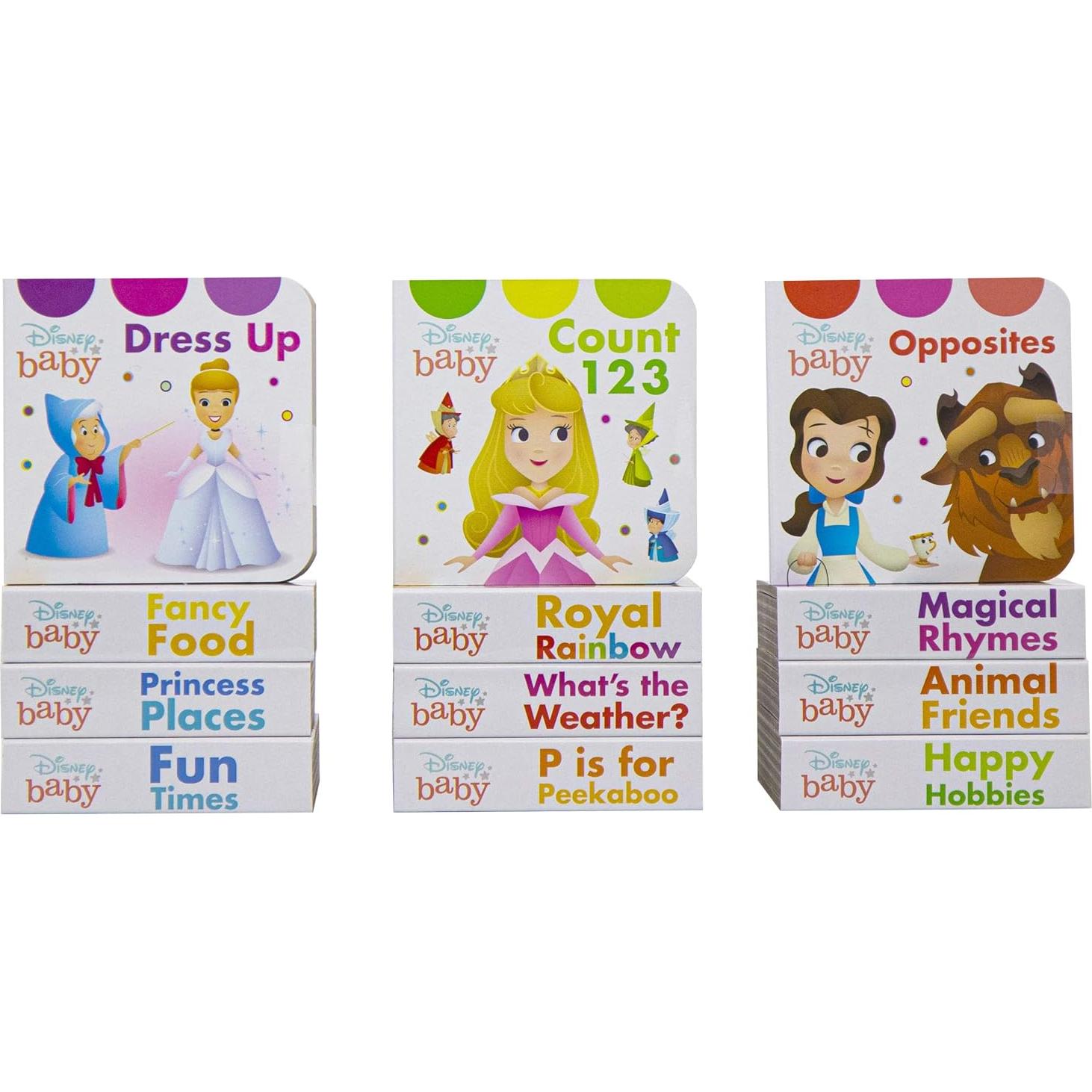 Disney Baby Princess Cinderella, Belle, Ariel, and More! - My First Library Board Book Block 12 Book Set - First Words, Colors, Numbers, and More! - PI Kids