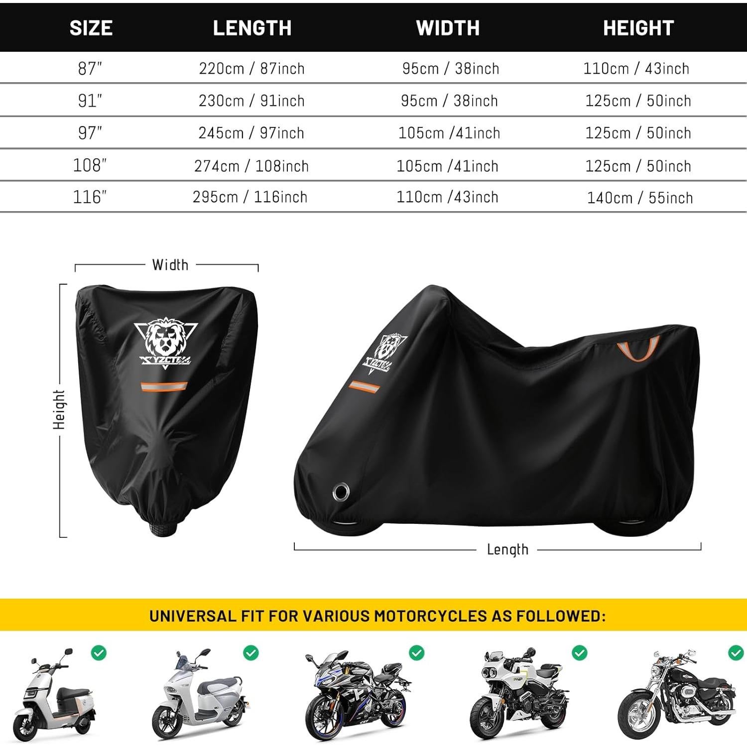 Cubierta de Motocicleta XYZCTEM Impermeable Ajuste Universal 220 cm