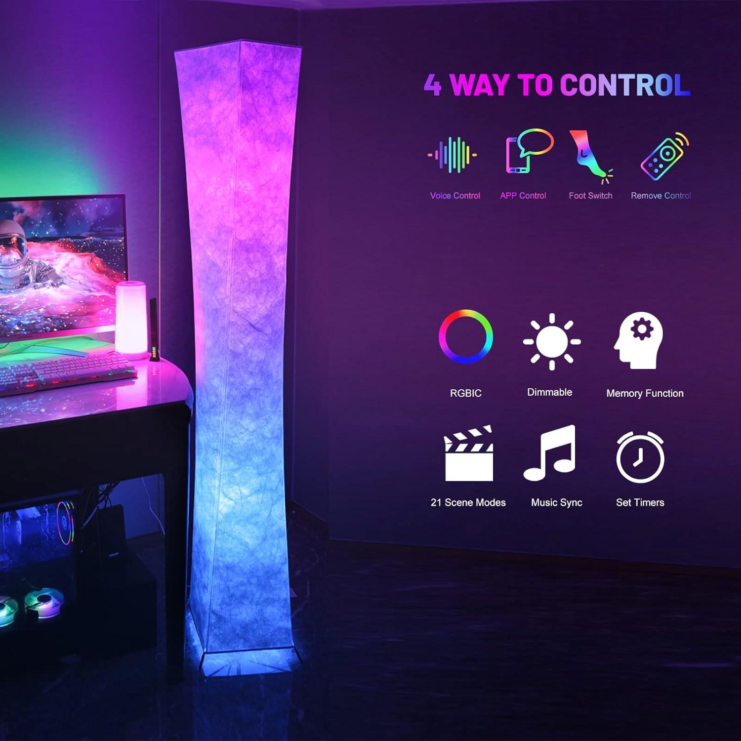 Lámpara de Pie LED RGB LEONC 61" Control Remoto y App