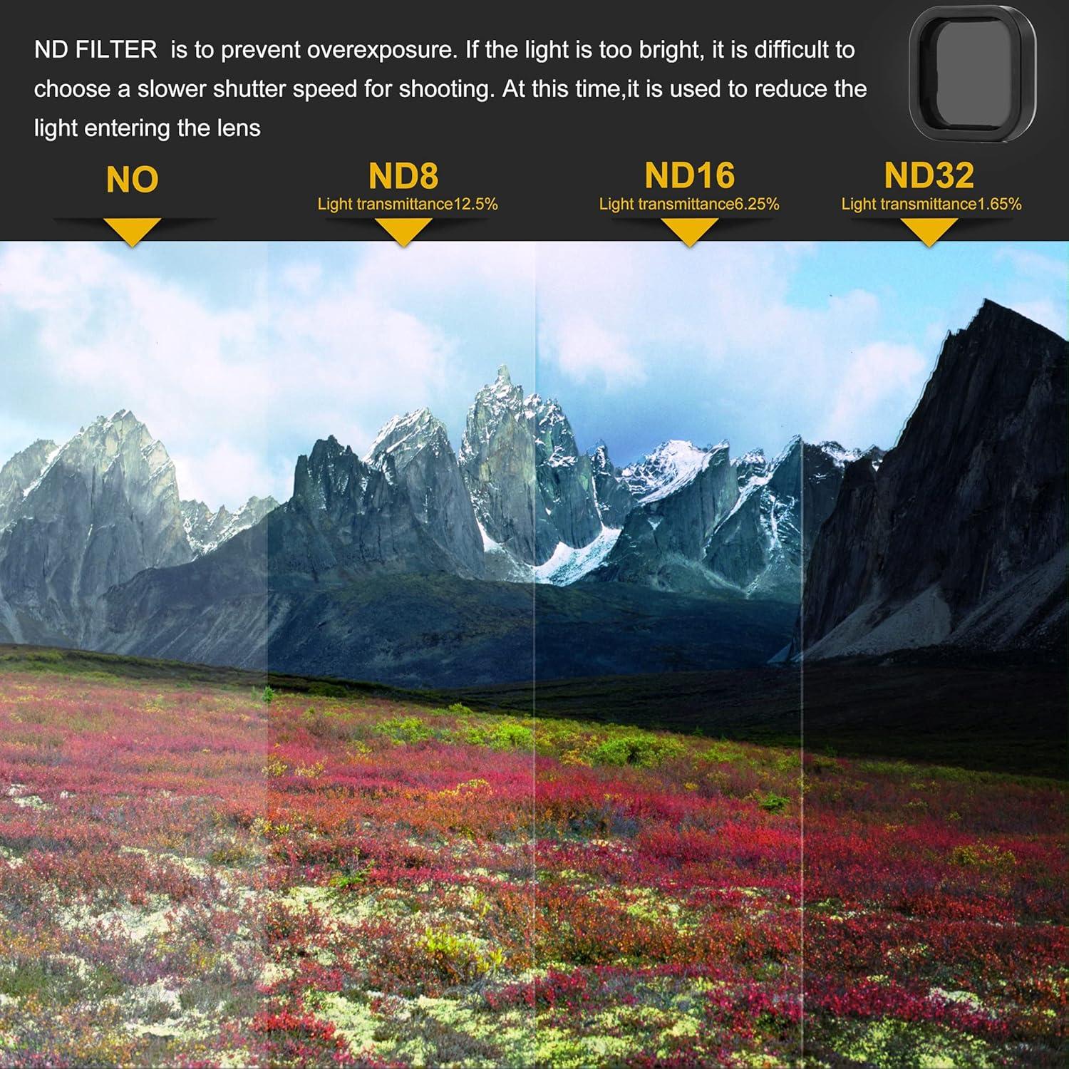 Paquete de 4 Filtros ND8 ND16 ND32 ND64 para GoPro Hero 12/11/10/9