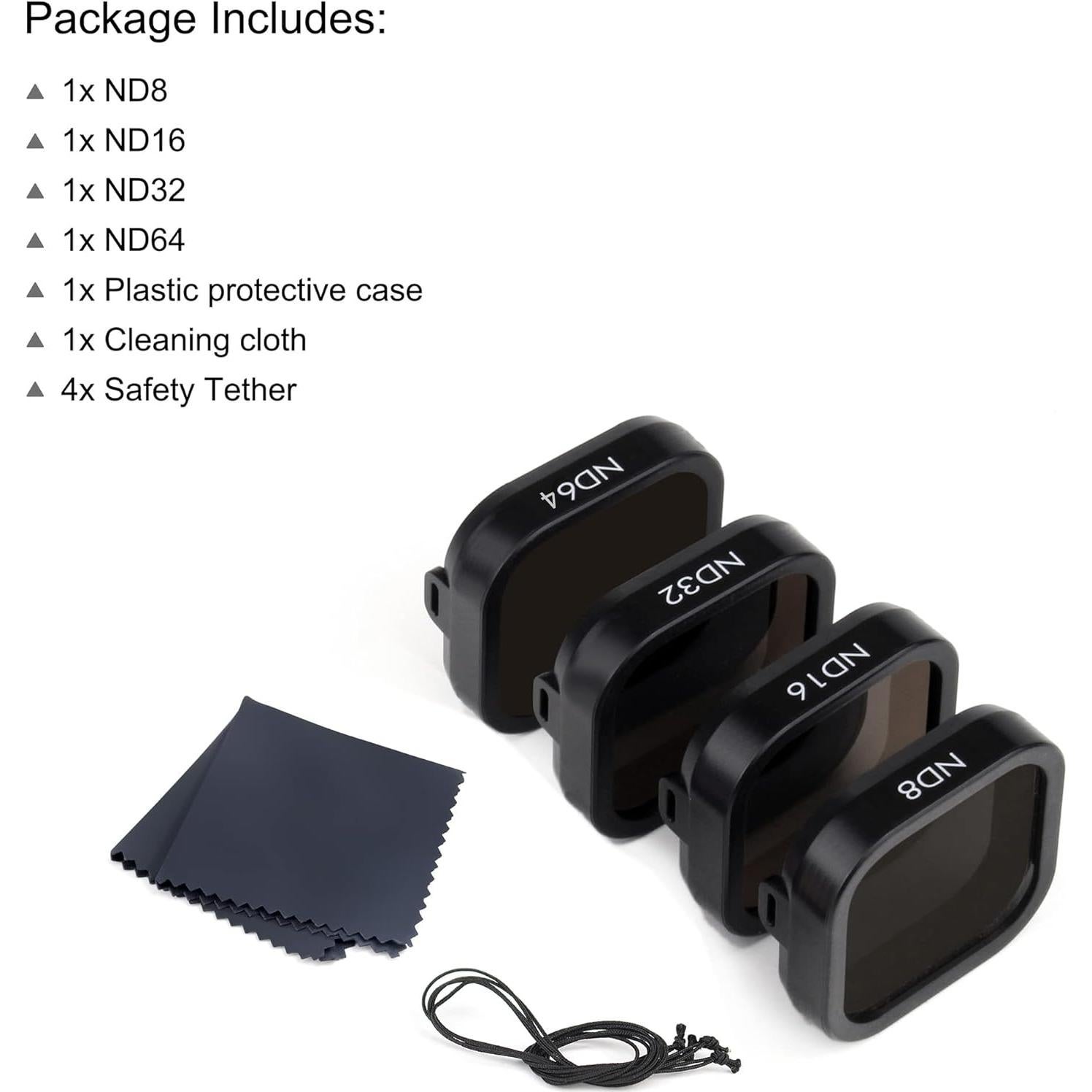 Paquete de 4 Filtros ND8 ND16 ND32 ND64 para GoPro Hero 12/11/10/9