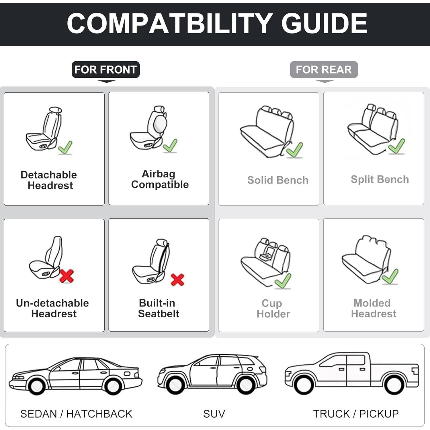 Fundas de Asiento de Coche BWTJF Negras Universales 2 Piezas