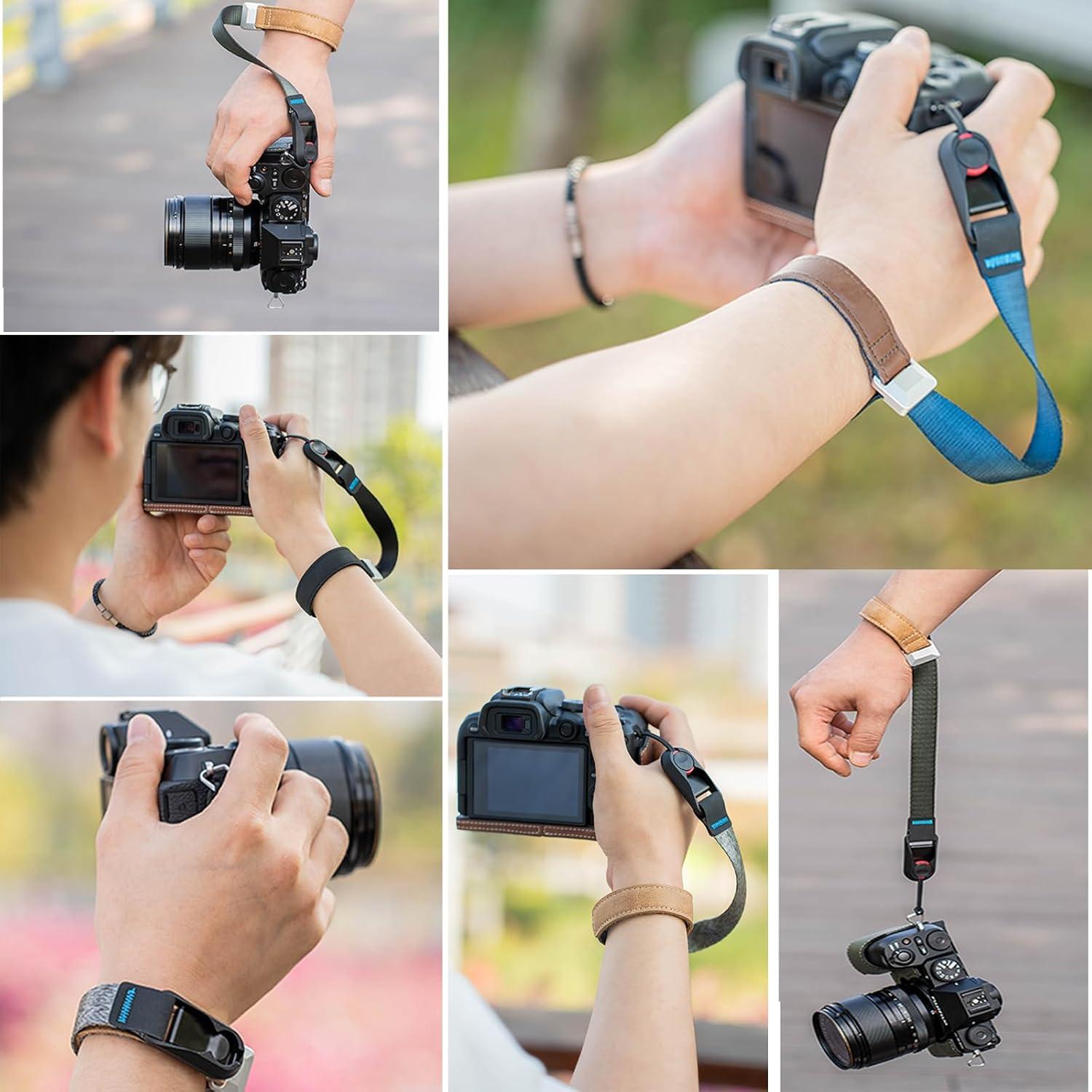 Correa de muñeca para cámara DSLR SLR ajustable azul