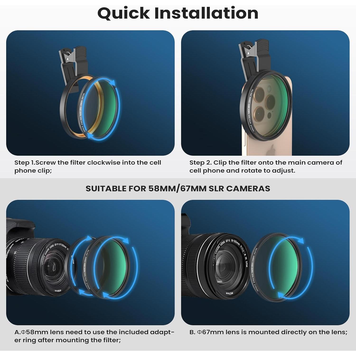 Filtro CPL 67mm Akanabi para Teléfono y Cámara DSLR