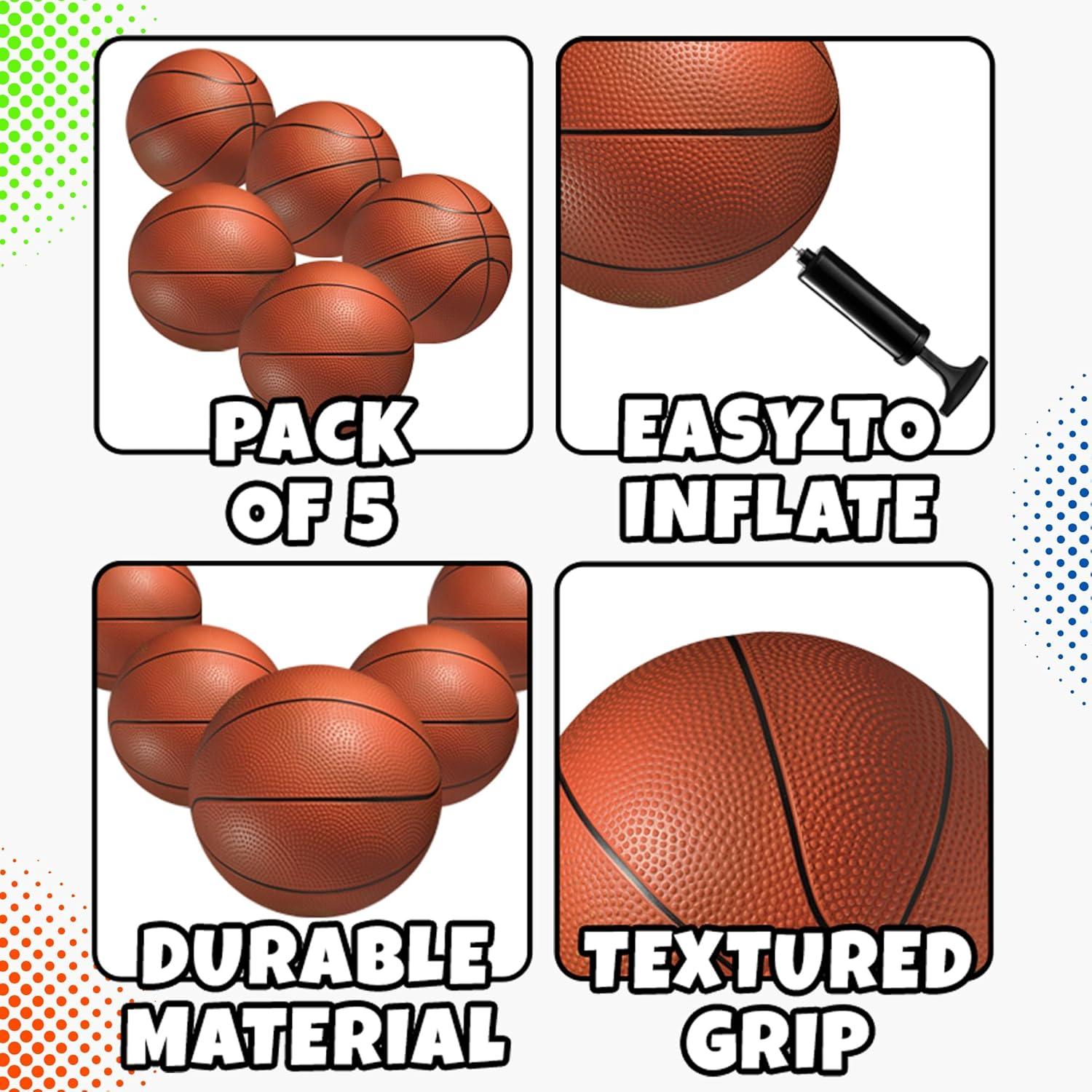 Juego de Mini Baloncesto Bedwina - 5 Balones 15 cm con Bomba