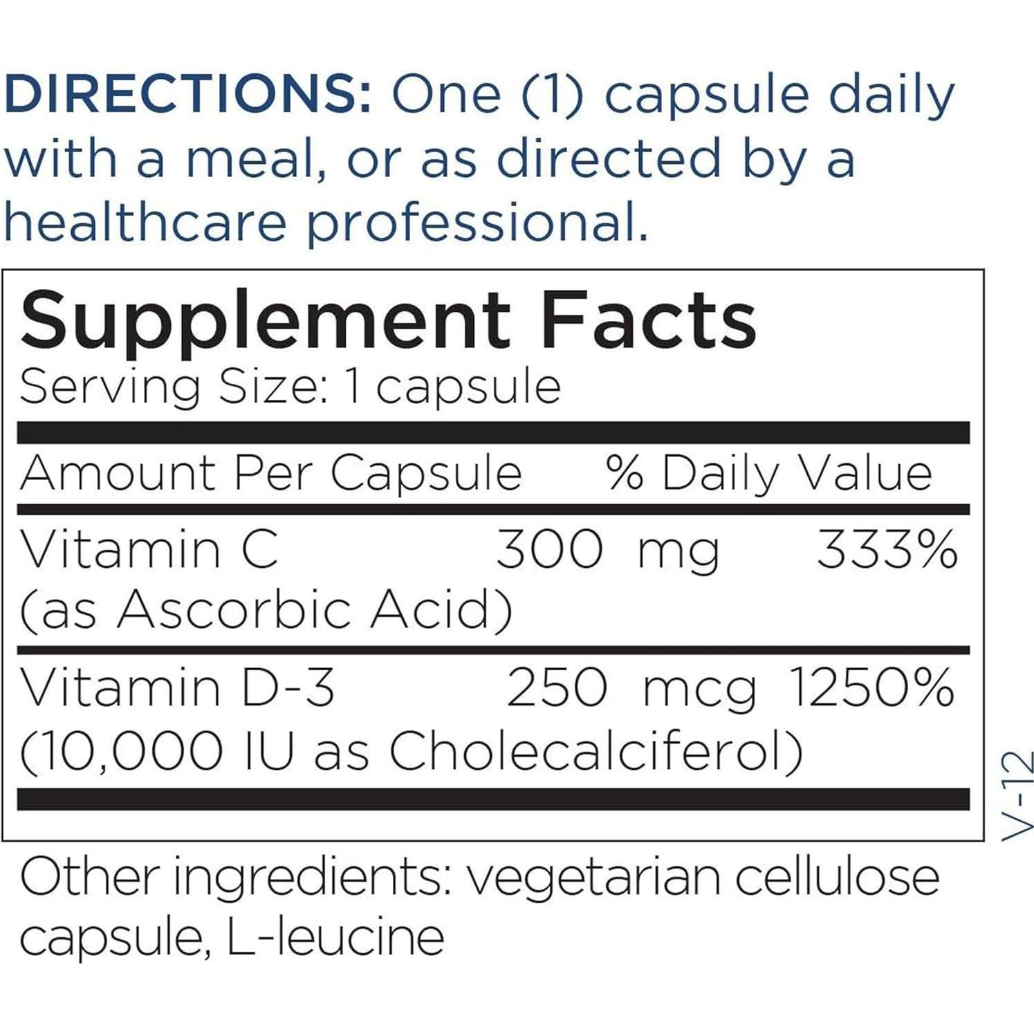 Vitamina D3 10000 UI Mantenimiento Metabólico + Vitamina C 60 Cápsulas