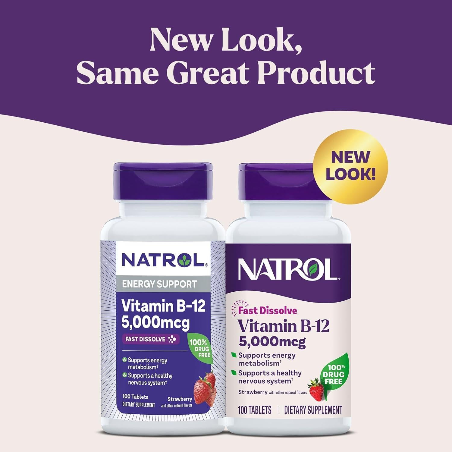 Tabletas de Vitamina B12 Natrol 5000 mcg Sabor Fresa 100 Unidades