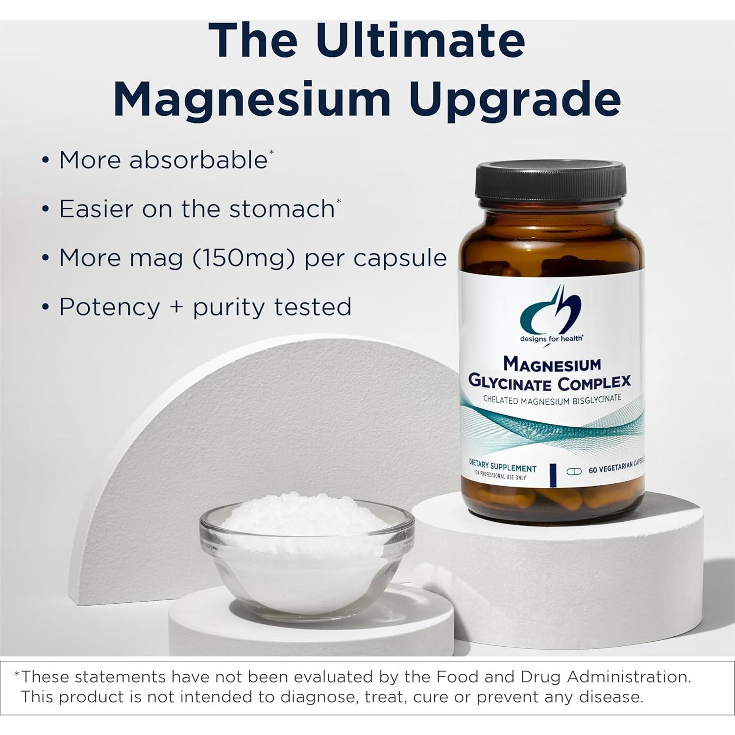 Glicinato de Magnesio Designs for Health - 150 mg Vegano 60 Cápsulas