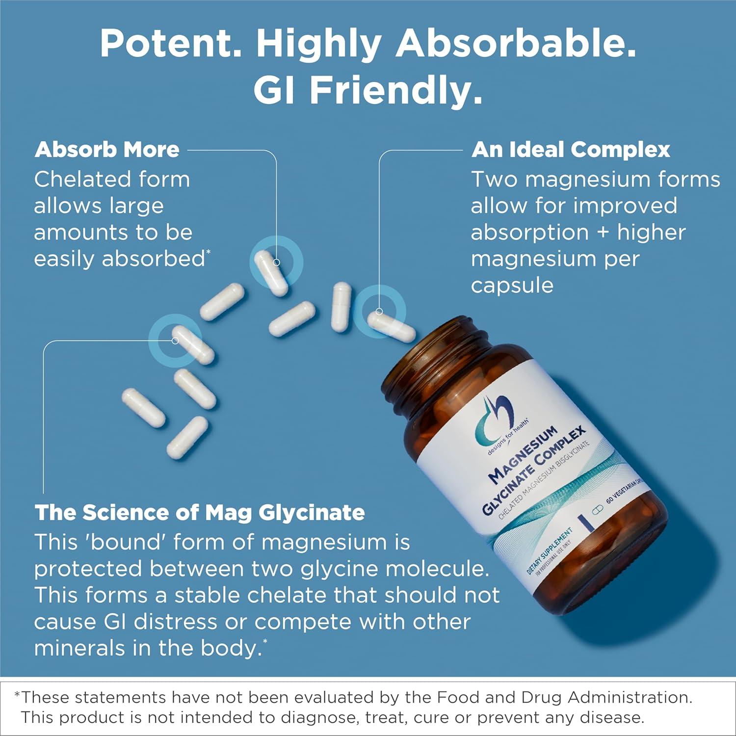 Glicinato de Magnesio Designs for Health - 150 mg Vegano 60 Cápsulas