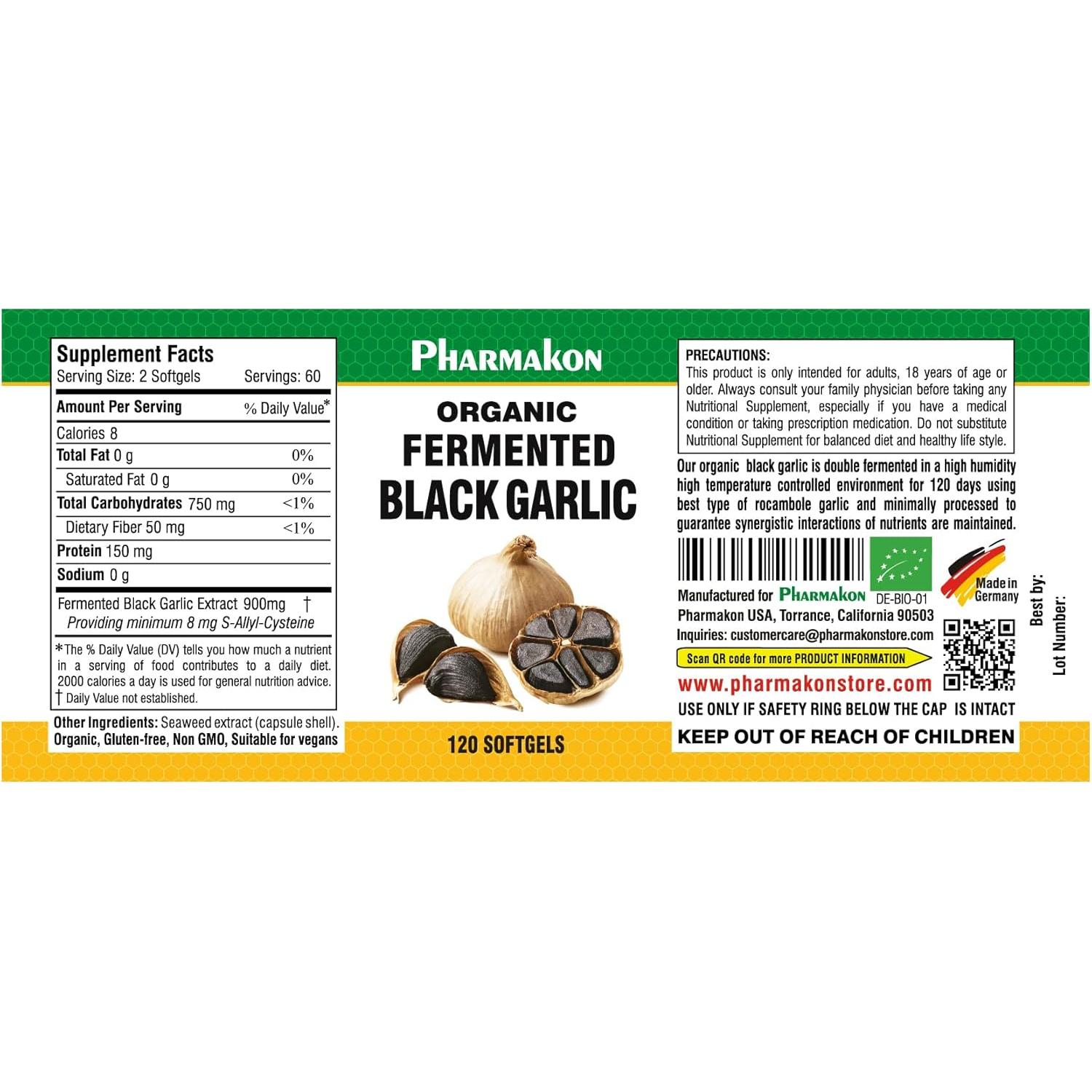 Ajo Negro Envejecido Orgánico Pharmakon - 120 Cápsulas Suaves