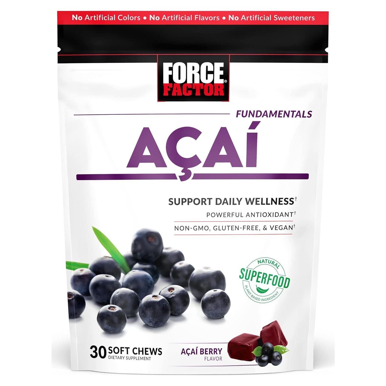 Chews Suaves de Açaí Force Factor - Suplemento Antioxidante 30 Unidades