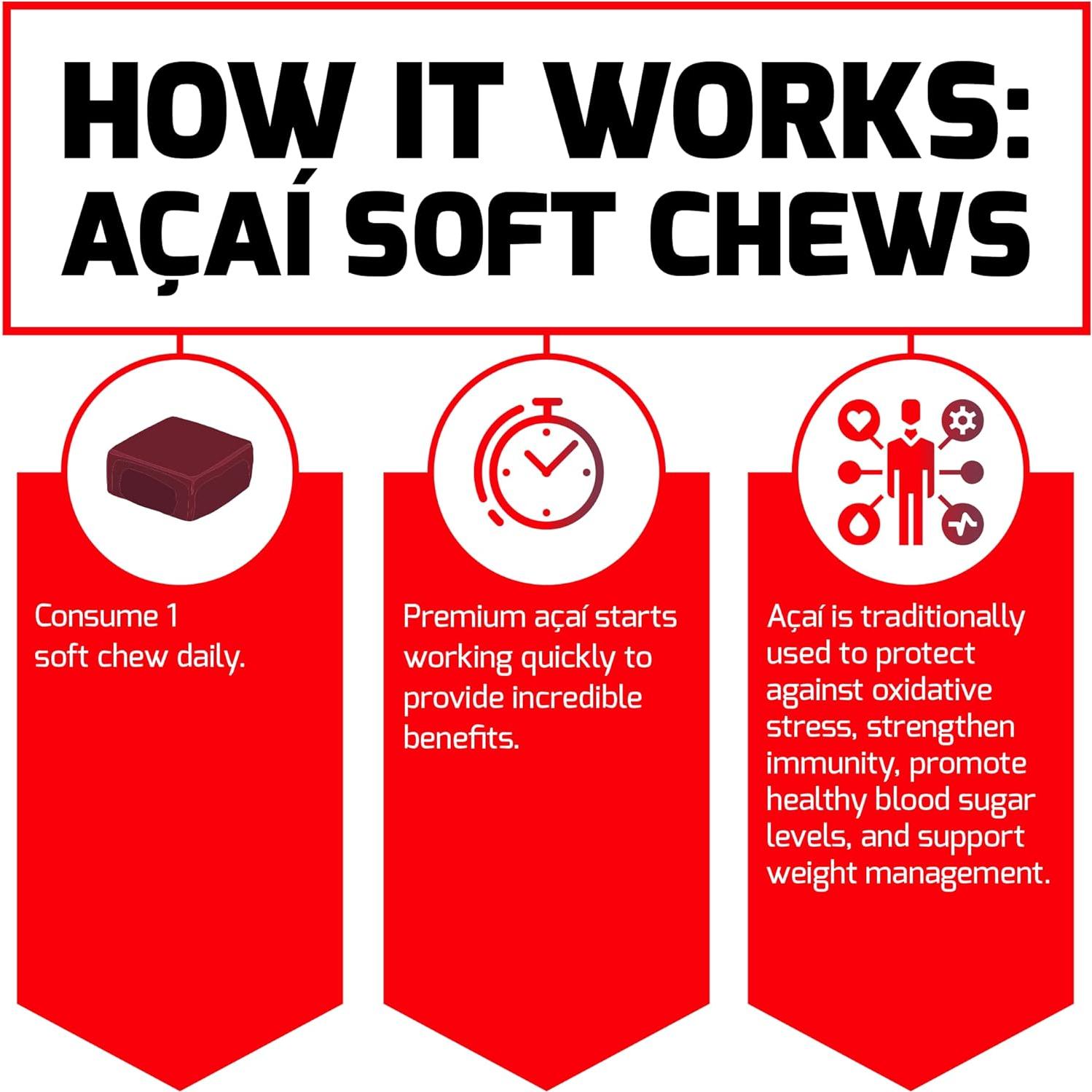 Chews Suaves de Açaí Force Factor - Suplemento Antioxidante 30 Unidades