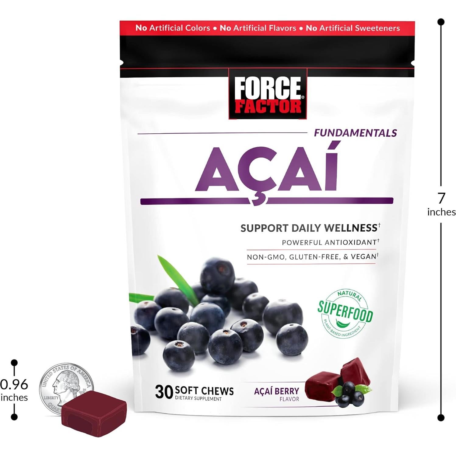 Chews Suaves de Açaí Force Factor - Suplemento Antioxidante 30 Unidades