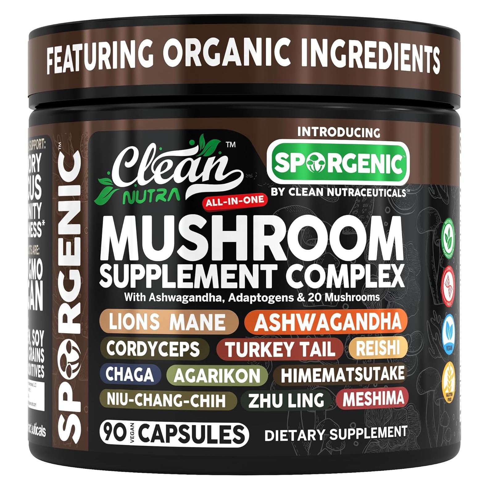 Suplemento de Champiñones Orgánicos Clean Nutra 90 Cápsulas