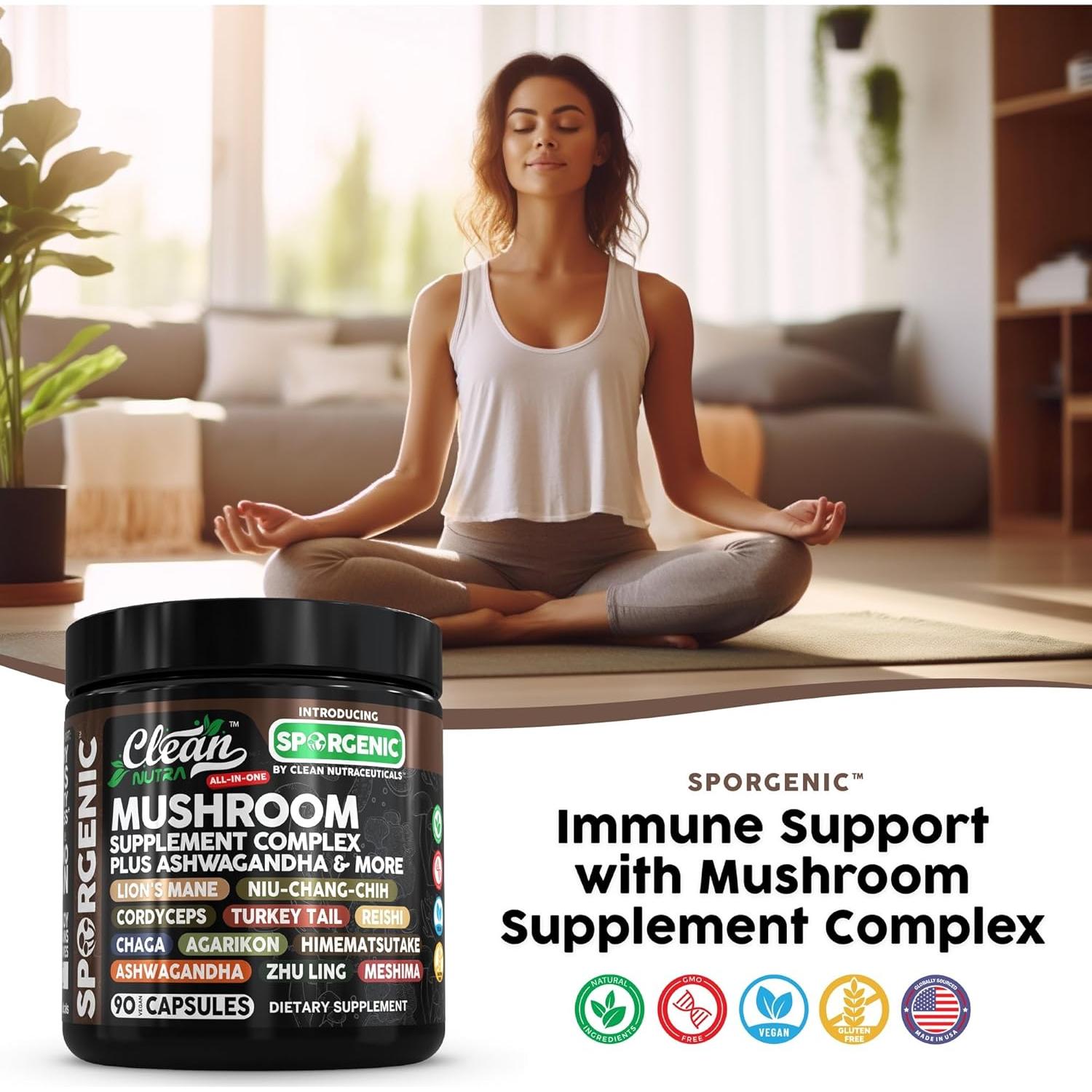 Suplemento de Champiñones Orgánicos Clean Nutra 90 Cápsulas