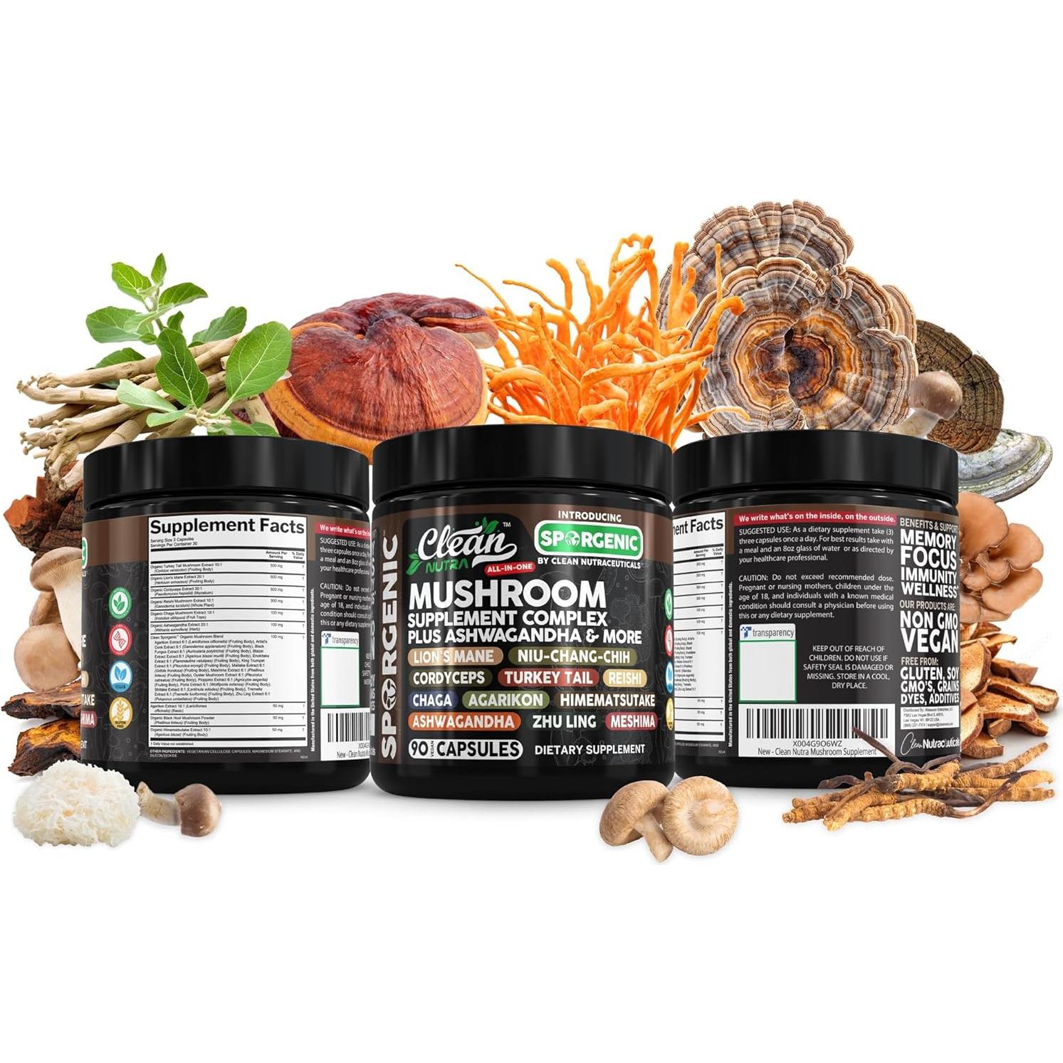 Suplemento de Champiñones Orgánicos Clean Nutra 90 Cápsulas