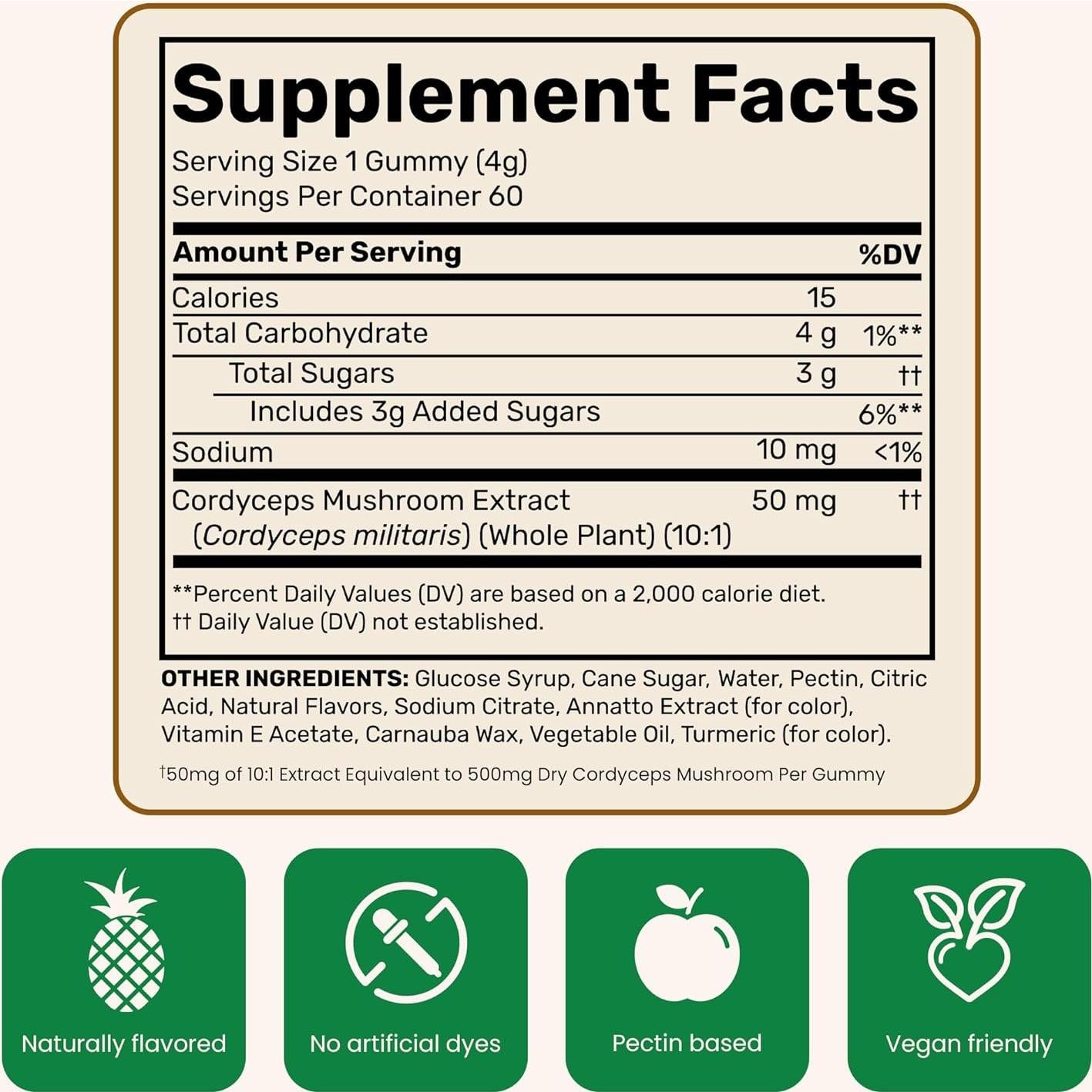 Gomitas Energéticas de Hongo Cordyceps Fungies 60 Porciones