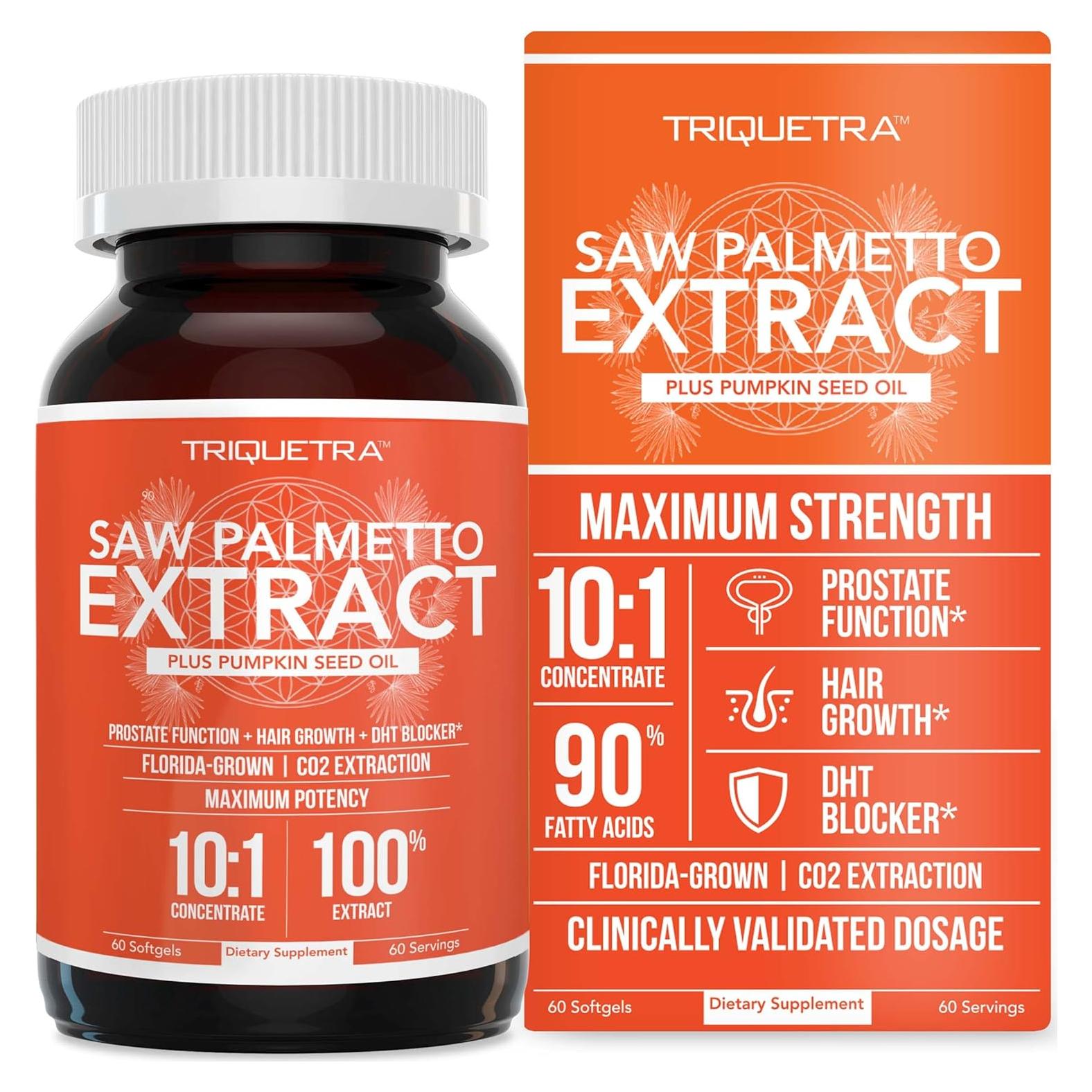 Saw Palmetto Extract – 10X Potency, Pharmaceutical Grade Strength - Plus Pumpkin Seed Oil - Supports Prostate Health, Relieves Urination Issues, Supports Hair Growth, DHT Blocker – 60 Softgels