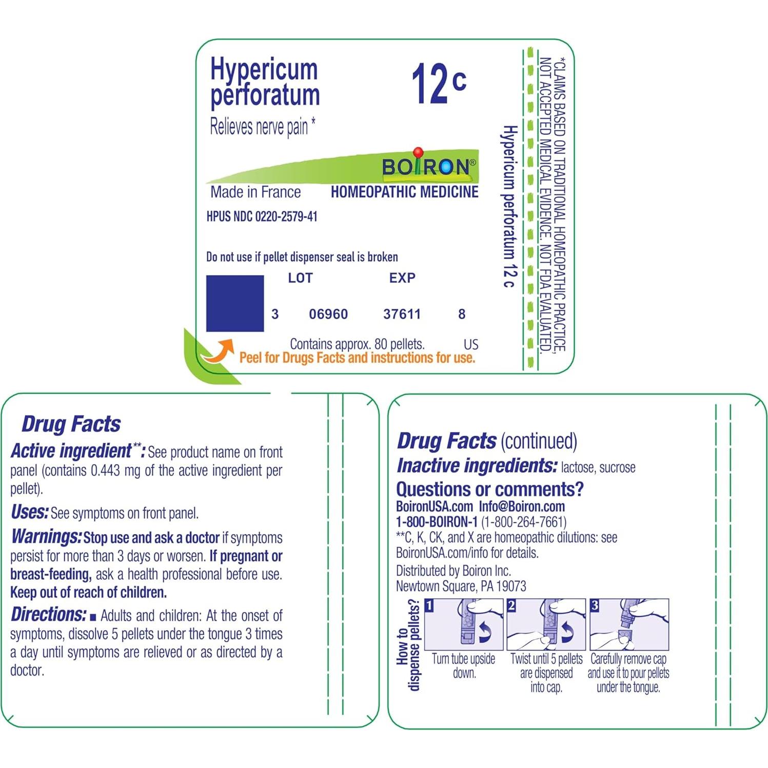 Boiron Hypericum Perforatum 12C - Medicina Homeopática 80 Gránulos
