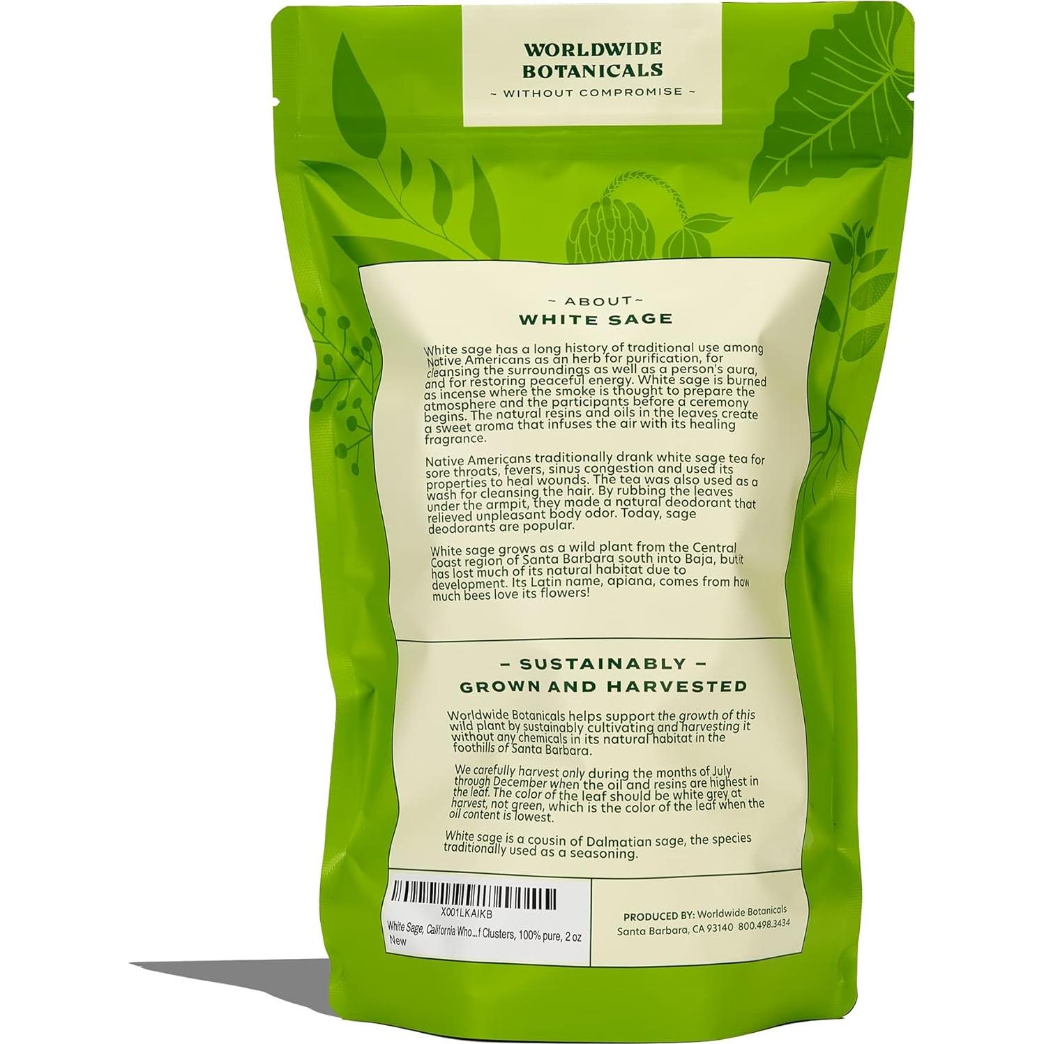 Salvia Blanca Pura Worldwide Botanicals 56.7 g - Cultivada Sostenible