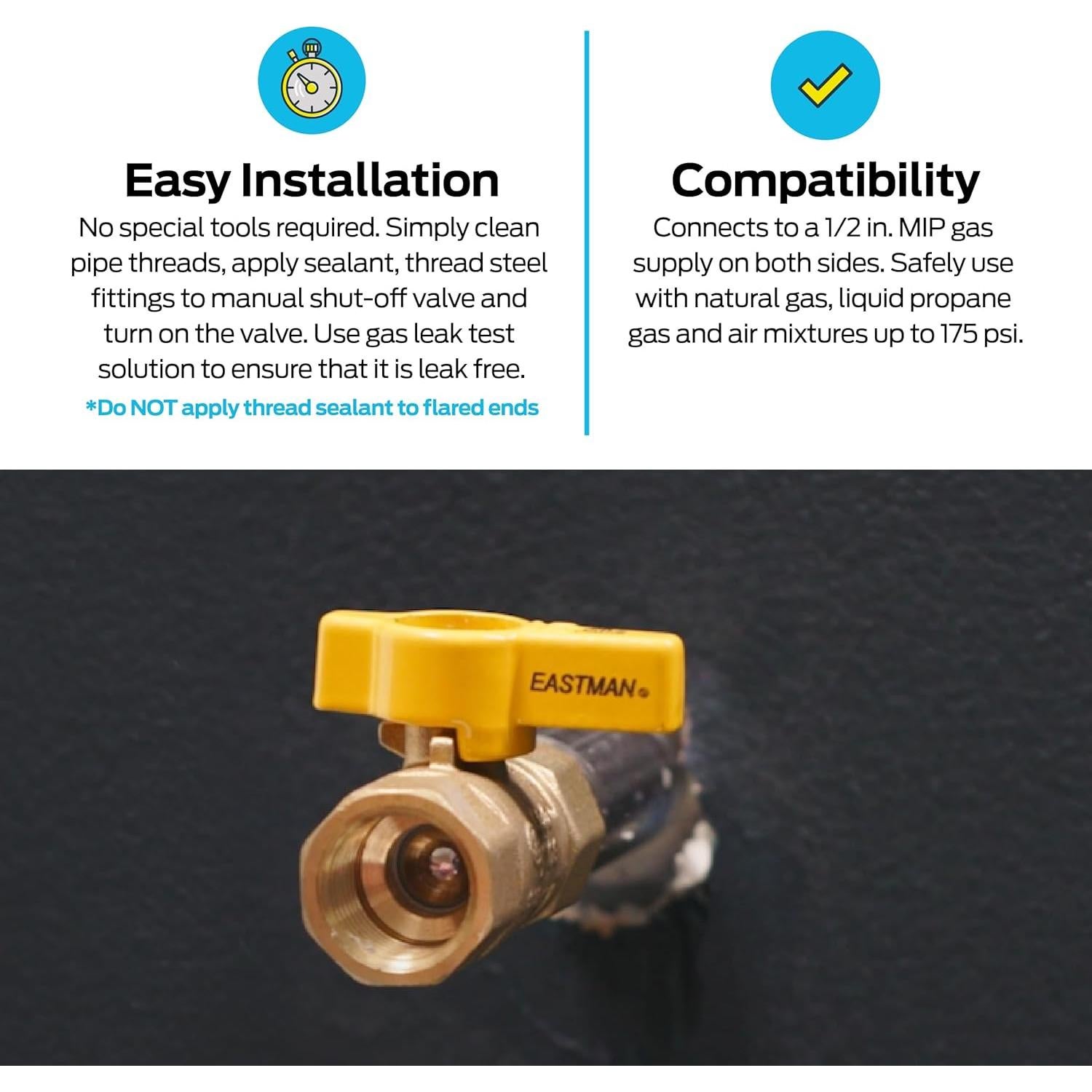 Válvula de Bola de Gas Eastman 1/2" Latón 60009B