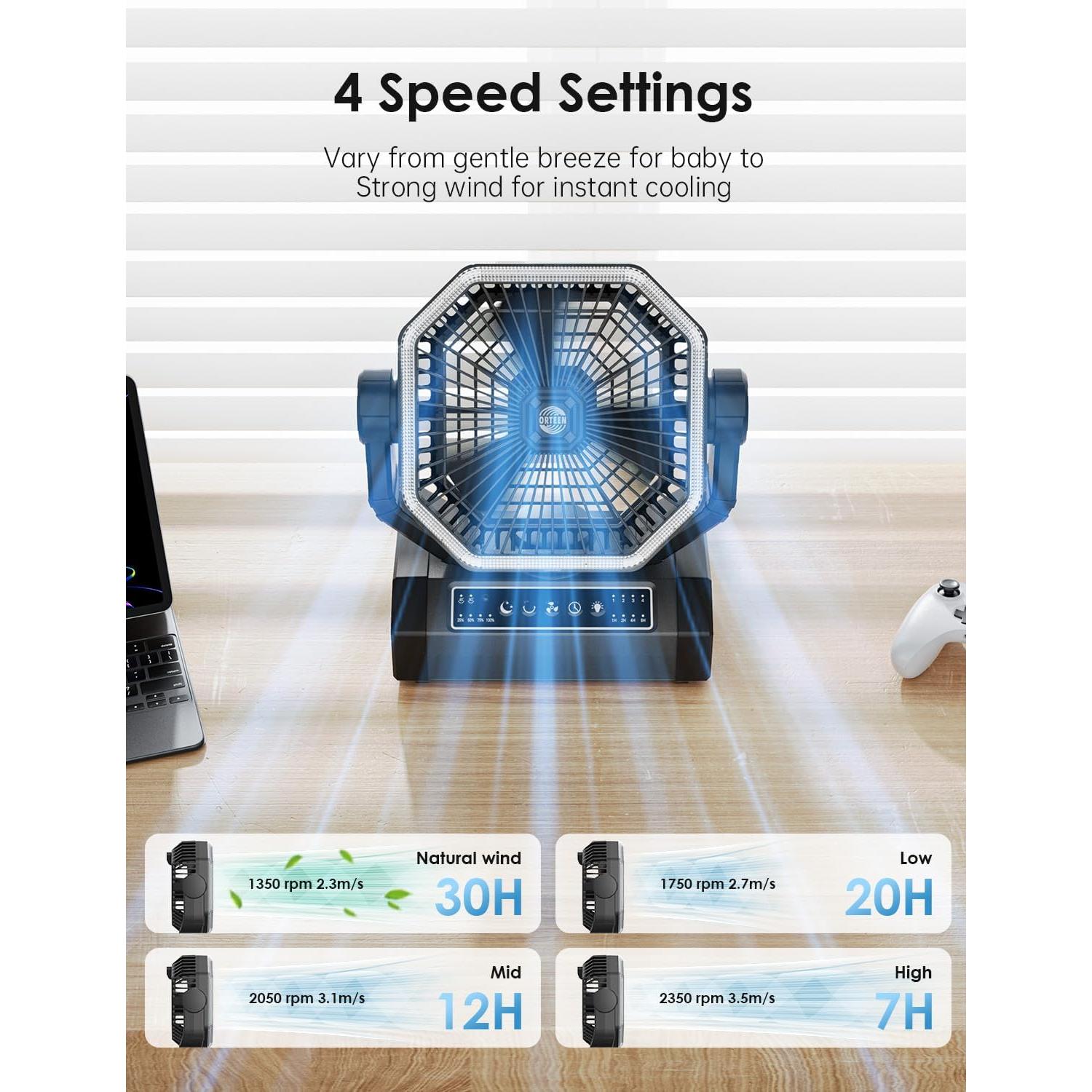 Ventilador Recargable Portátil Orteen 9" con Control Remoto