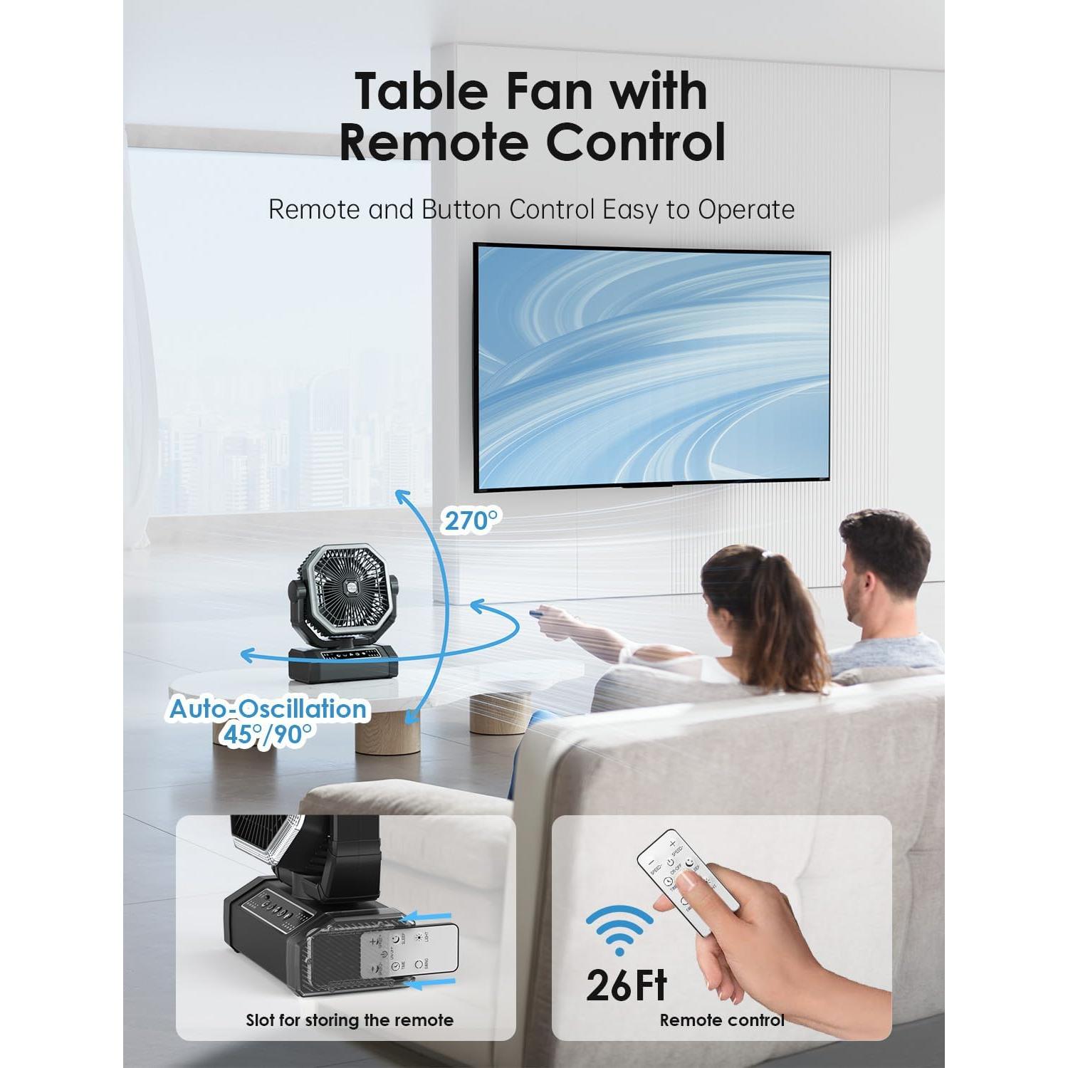 Ventilador Recargable Portátil Orteen 9" con Control Remoto