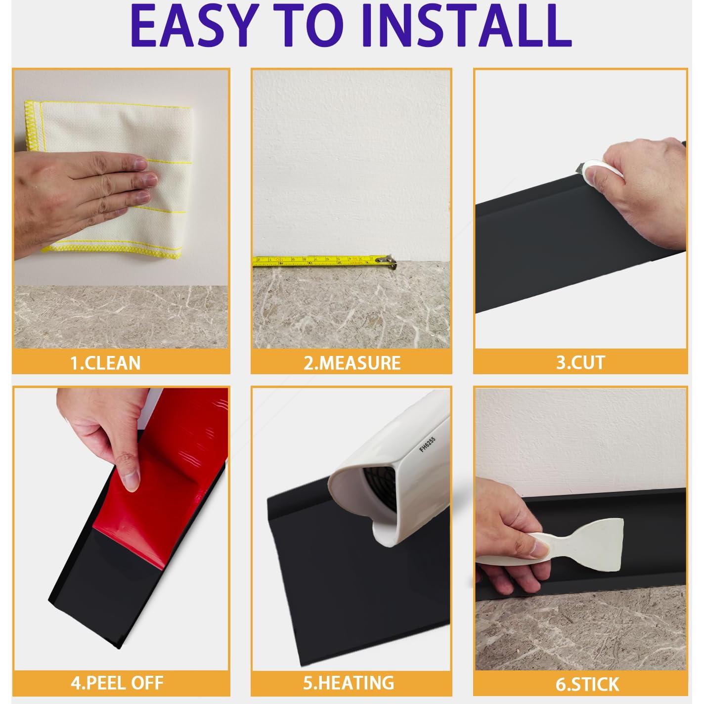 Moldura de Zócalo Flexible Daopu 20 pies Negro Autoadhesiva