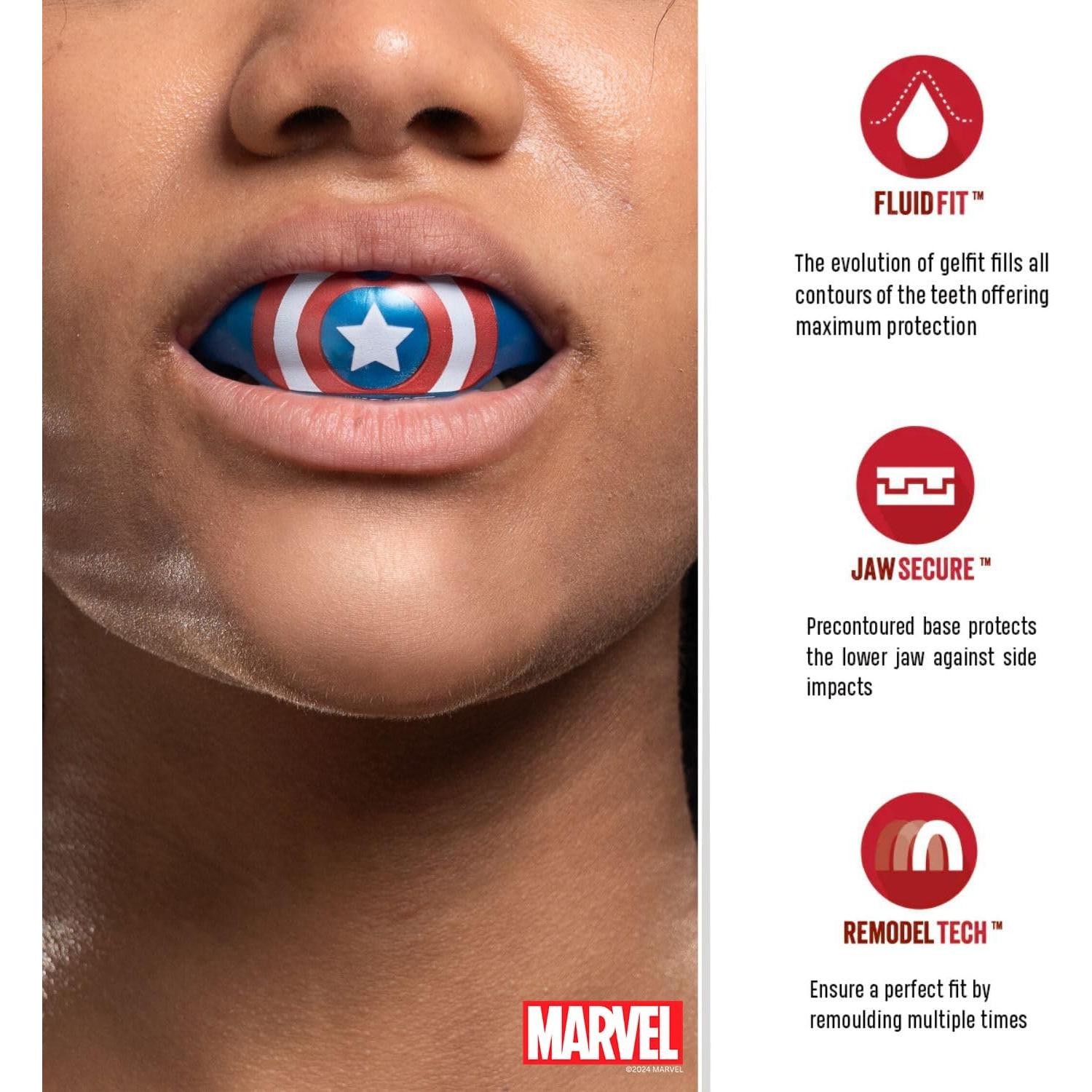 Protector Bucal Deportivo Safejawz Capitán América Ajustable