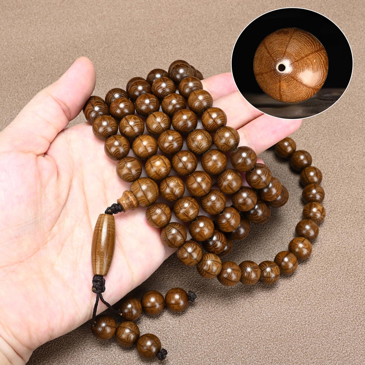 Pulsera Mala de 108 Cuentas de Madera Natural FAZOVIN 10 mm