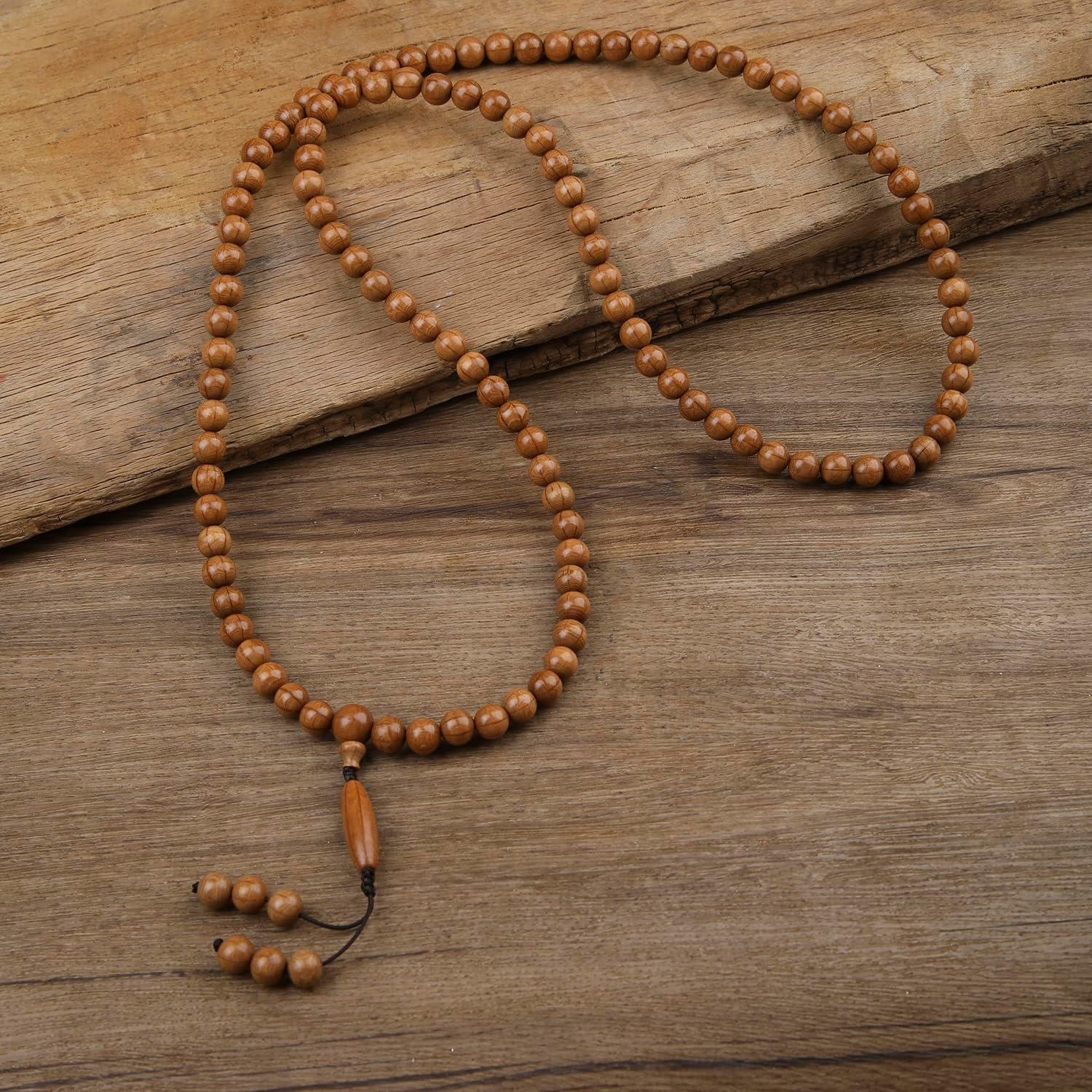 Pulsera Mala de 108 Cuentas de Madera Natural FAZOVIN 10 mm