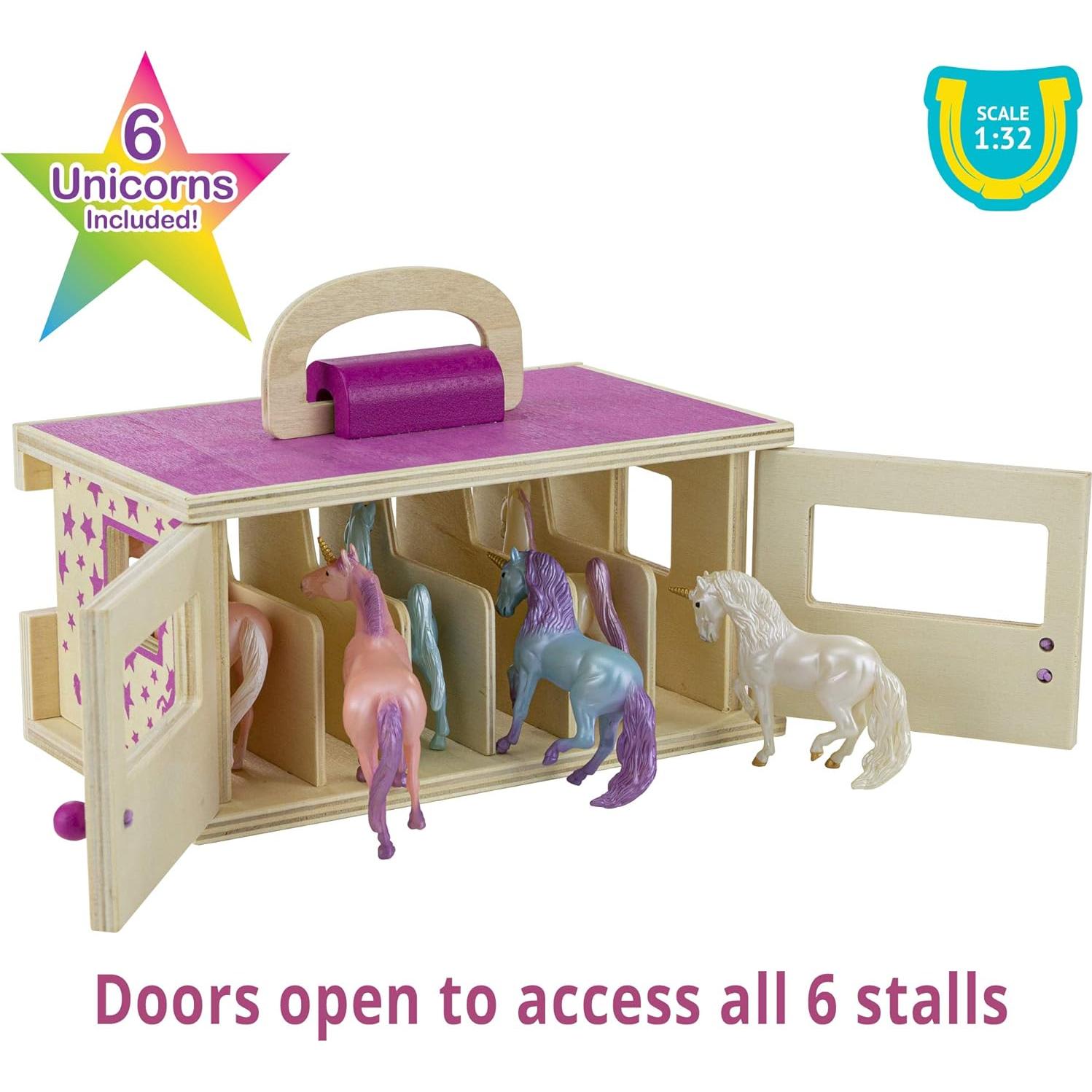 Juego de Establo de Madera Breyer con 6 Unicornio Stablemates
