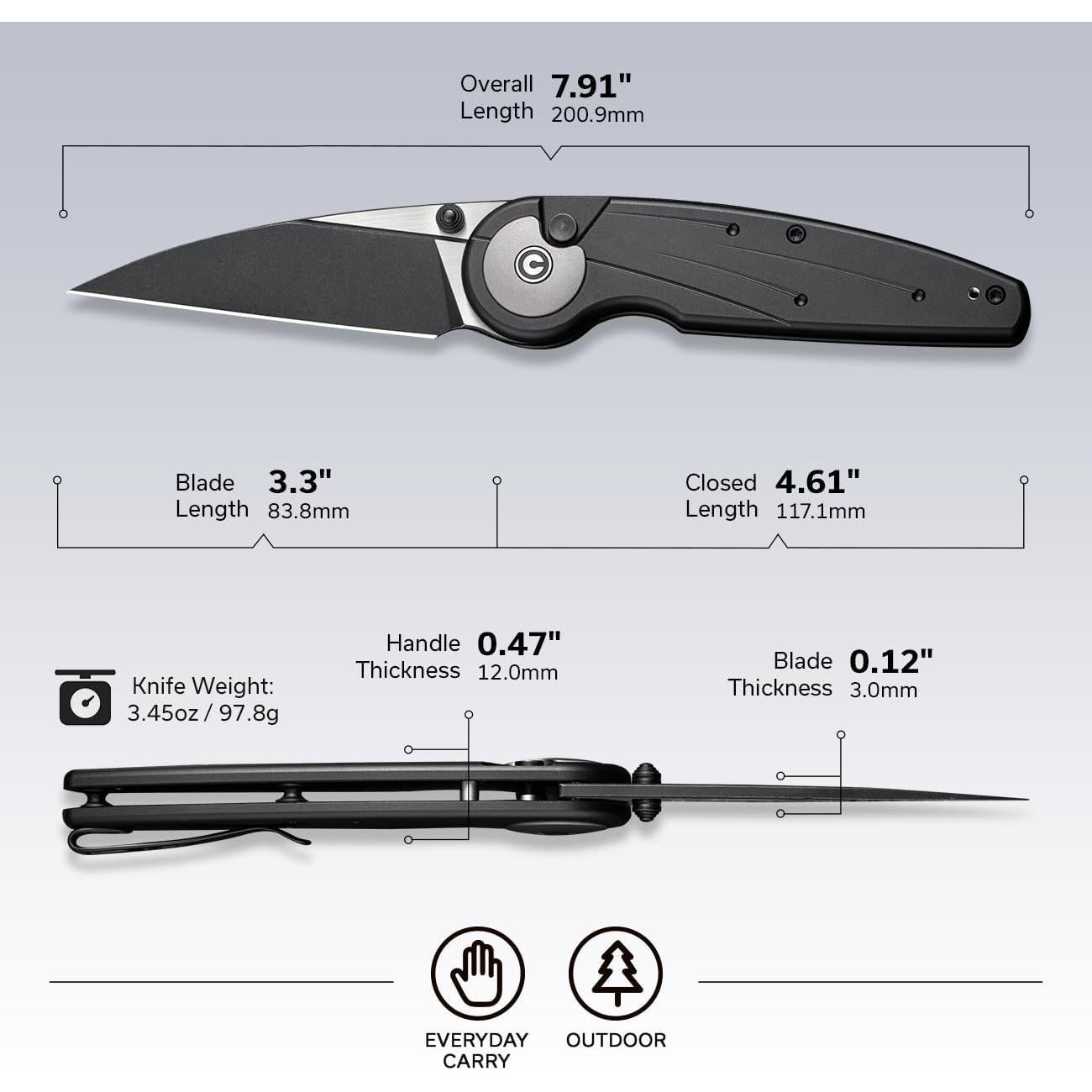 Cuchillo Plegable CIVIVI Starflare 8.38 cm Aluminio Negro