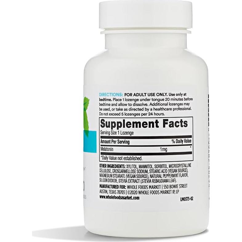 Pastillas de Melatonina 1mg 365 Whole Foods 120 Unidades Menta