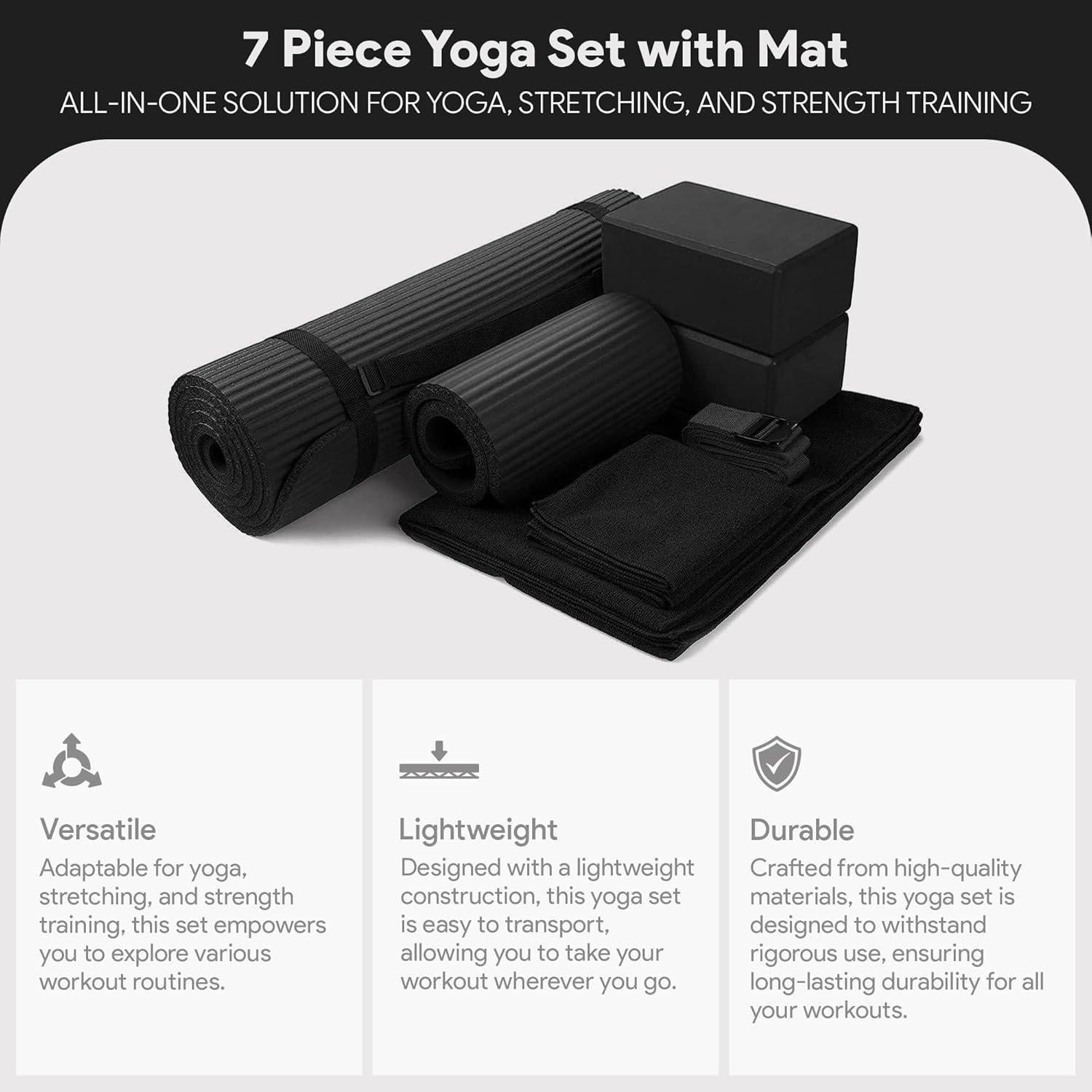 Conjunto de Yoga 7 Piezas BalanceFrom - Esterilla, Bloques y Toallas