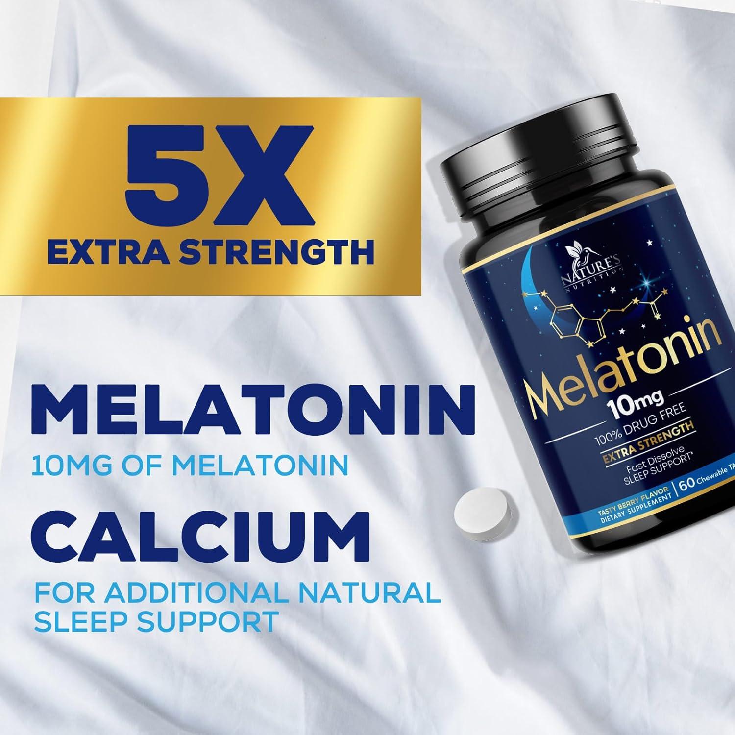 Melatonina 10 mg Nature's Nutrition - Tabletas Disolventes Sabor Fresa, 60 Unidades