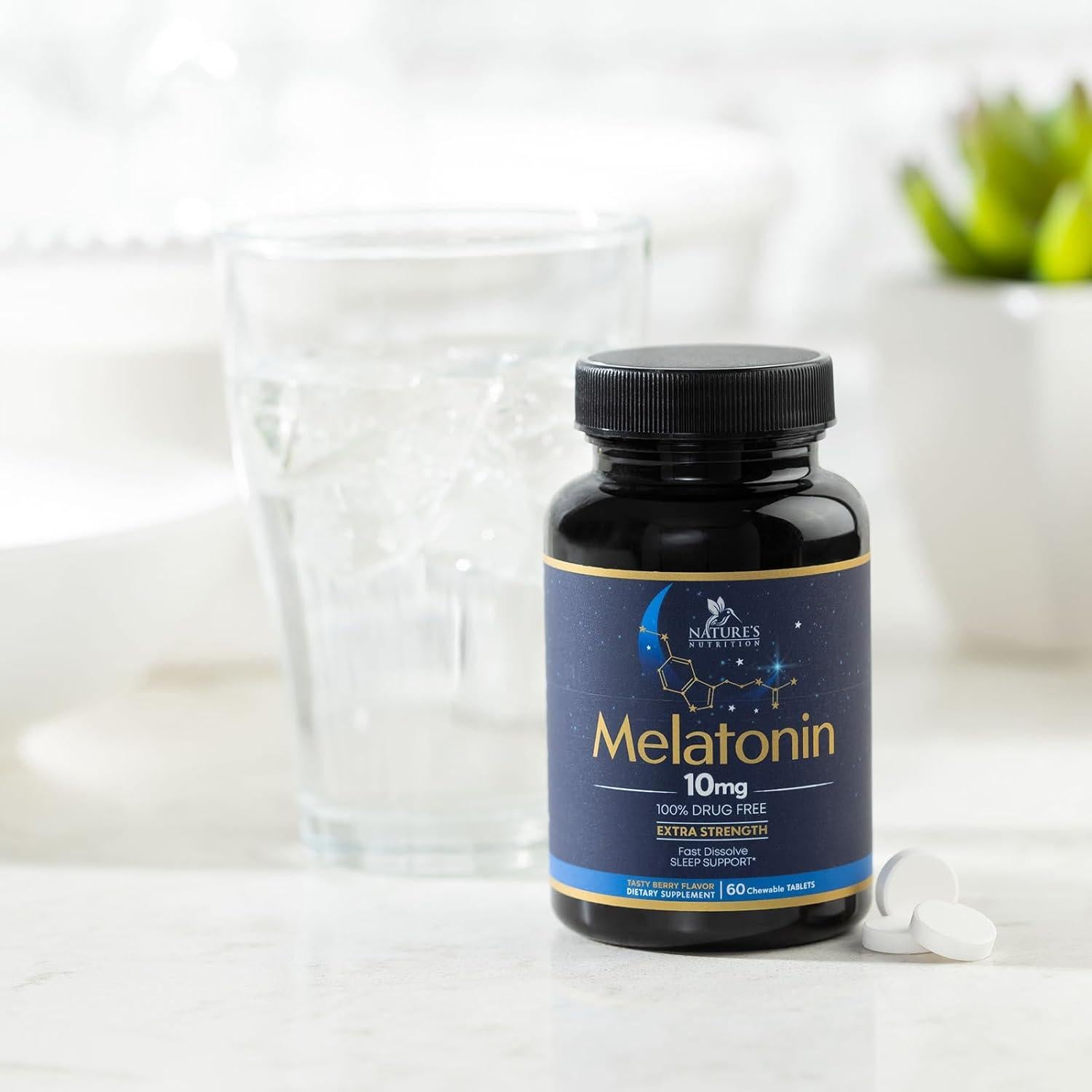 Melatonina 10 mg Nature's Nutrition - Tabletas Disolventes Sabor Fresa, 60 Unidades