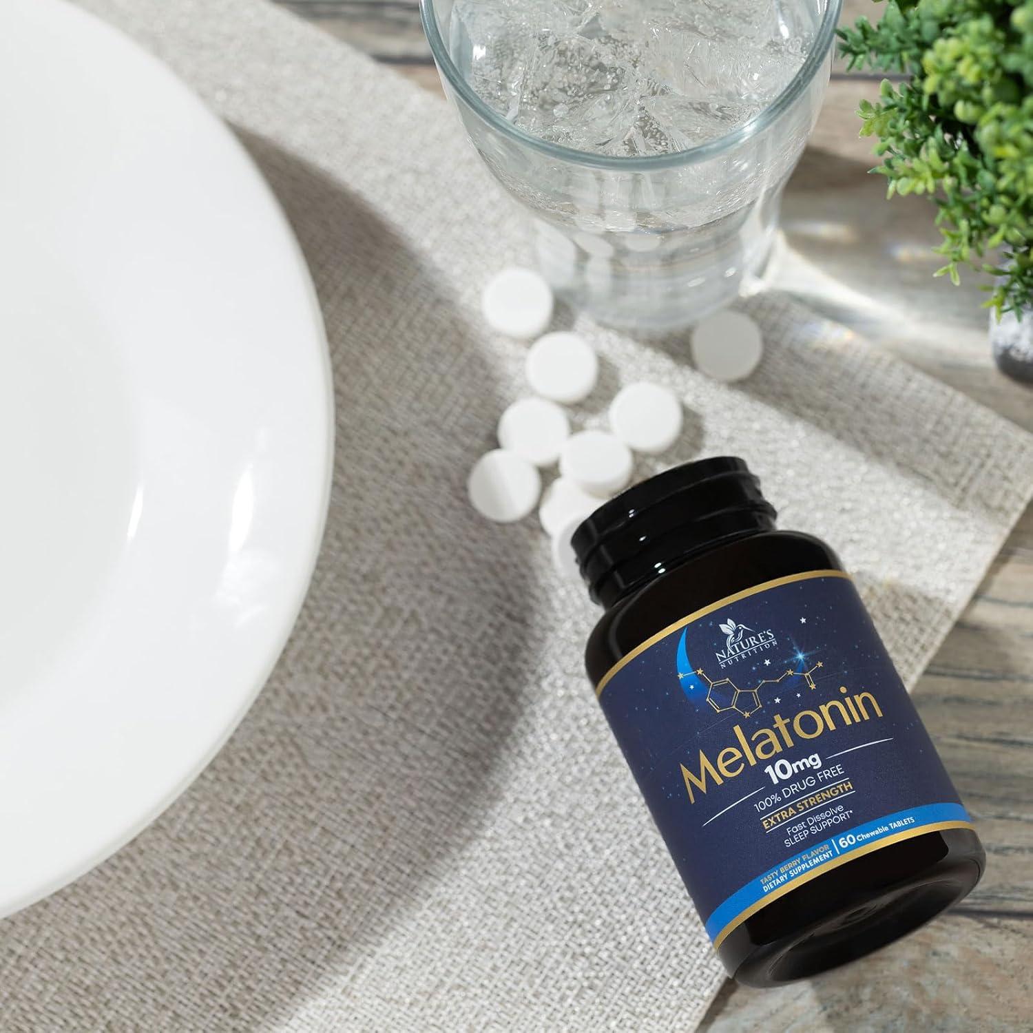 Melatonina 10 mg Nature's Nutrition - Tabletas Disolventes Sabor Fresa, 60 Unidades